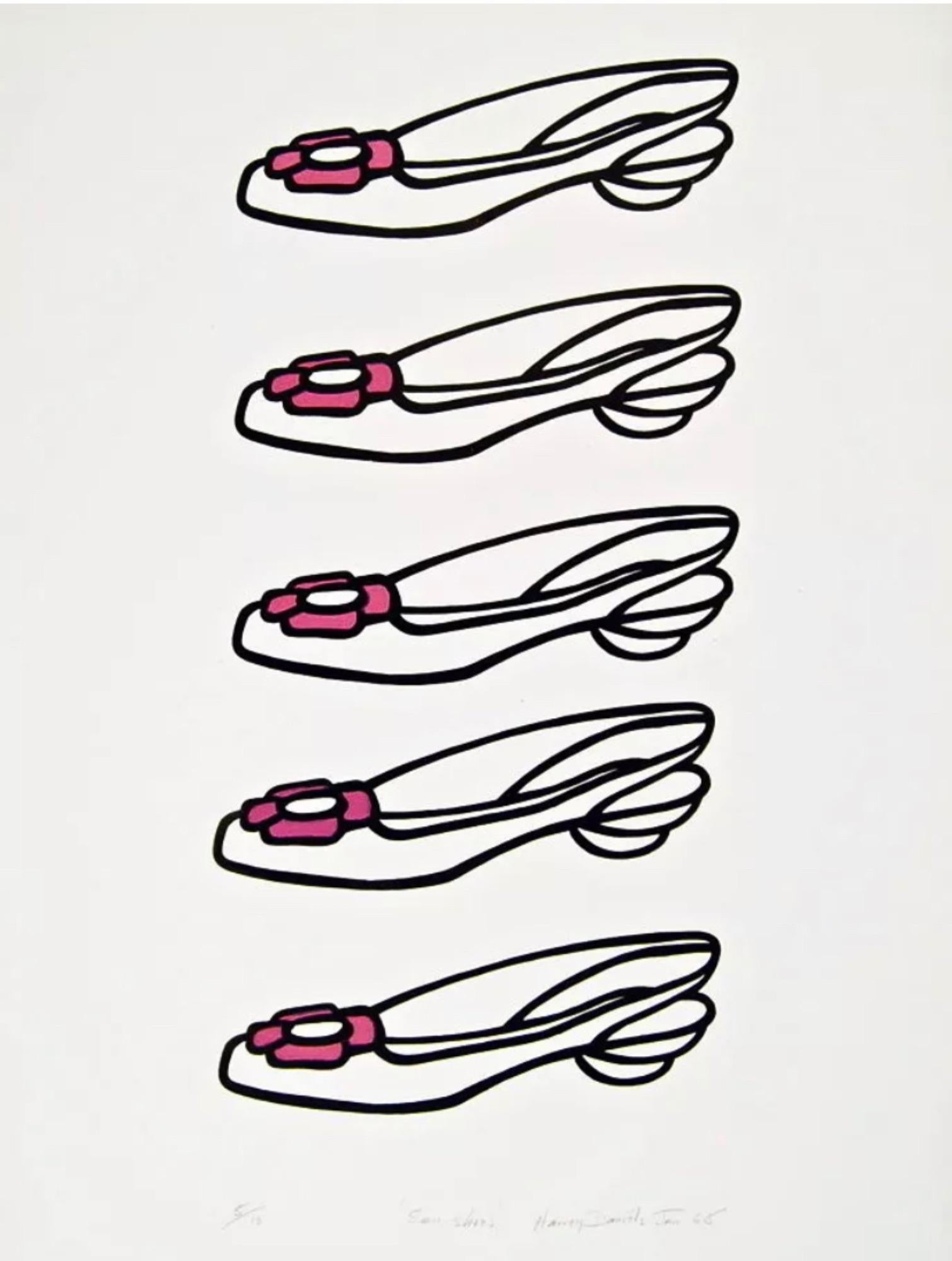 Artist: Harvey Daniels (1936-2013)
Title: Same Shoes
Year: 1968
Edition: 12/18, plus proofs
Medium: Silkscreen on wove paper
Size: 28.5 x 22.5 inches
Condition: Excellent
Inscription: Signed and numbered by the artist.

HARVEY DANIELS (1936 – 2013)