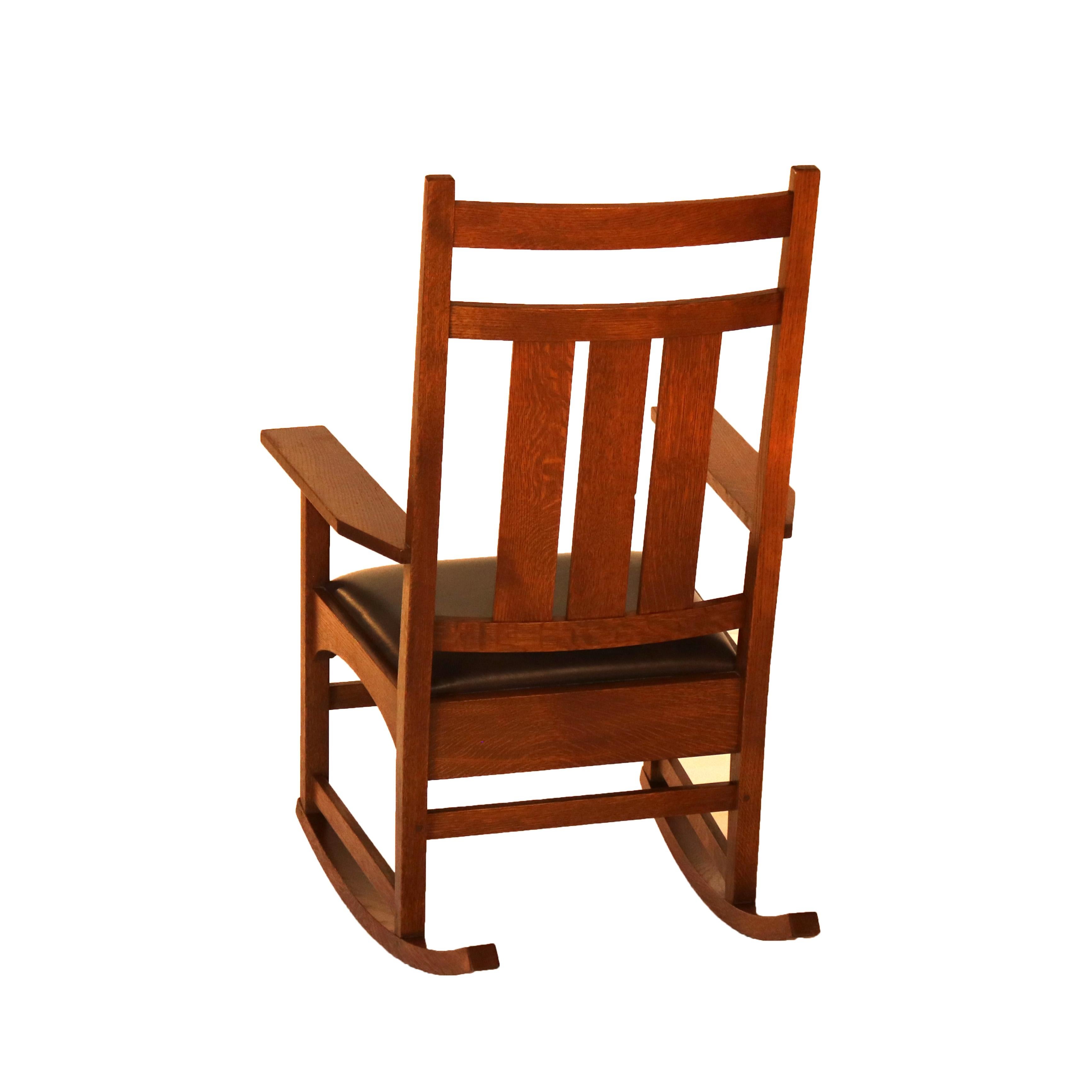 Arts and Crafts Harvey Ellis Signed Stickley Arts & Crafts Inlaid Mission Oak Slat Back Rocker