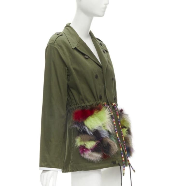 HARVEY FAIRCLOTH veste à cordon de serrage à poches en fourrure de renard en coton multi imprimé vert S Excellent état - En vente à Hong Kong, NT