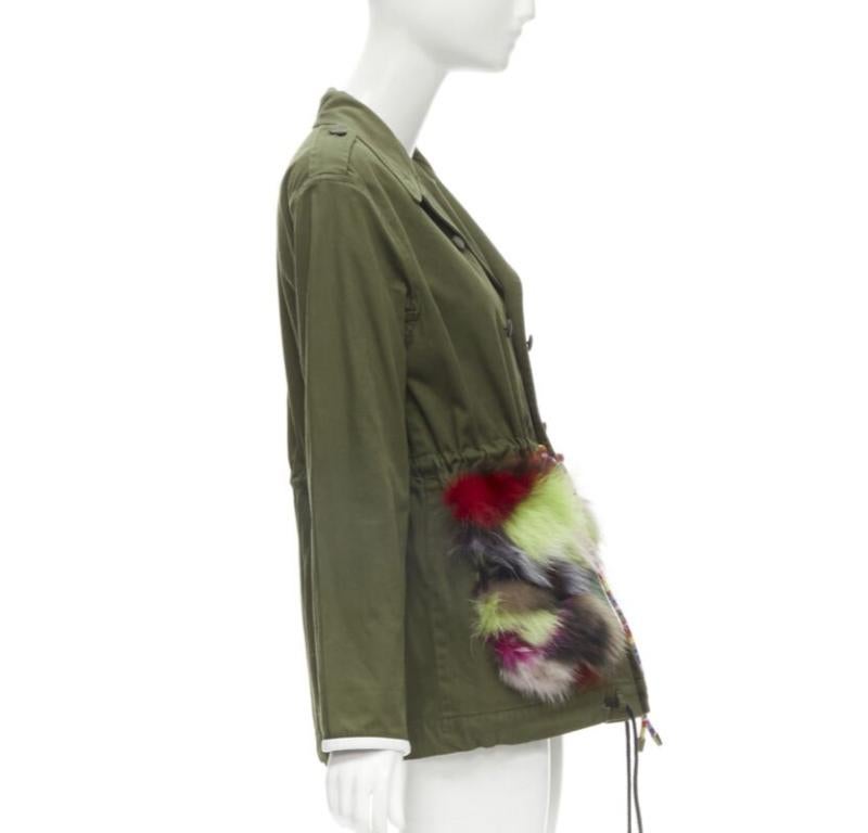 HARVEY FAIRCLOTH veste à cordon de serrage à poches en fourrure de renard en coton multi imprimé vert S Pour femmes en vente