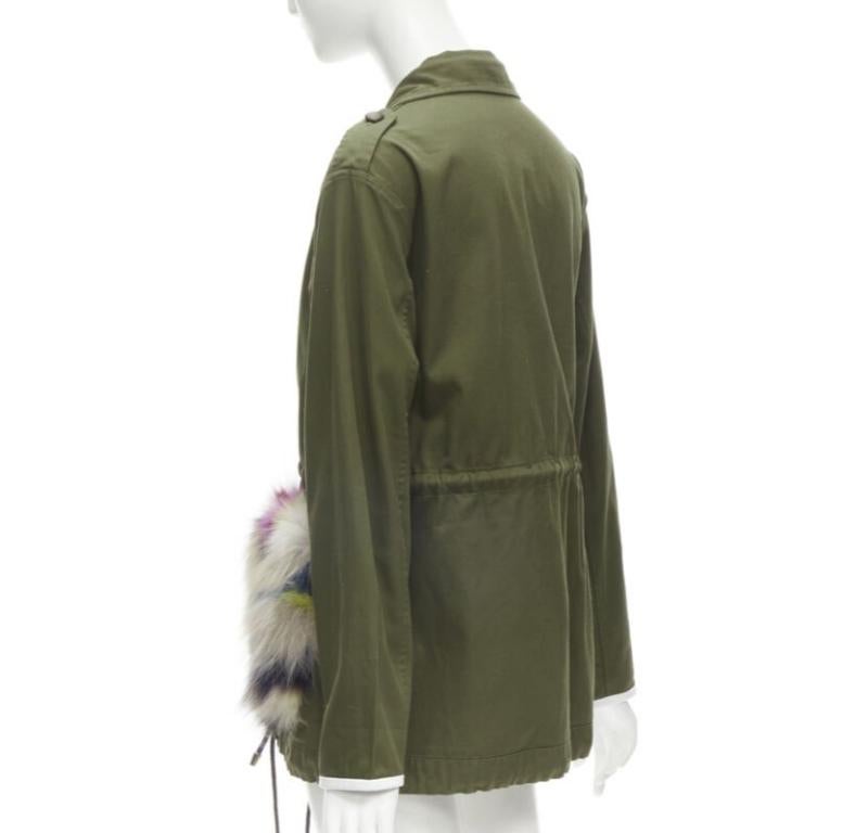 HARVEY FAIRCLOTH veste à cordon de serrage à poches en fourrure de renard en coton multi imprimé vert S en vente 2