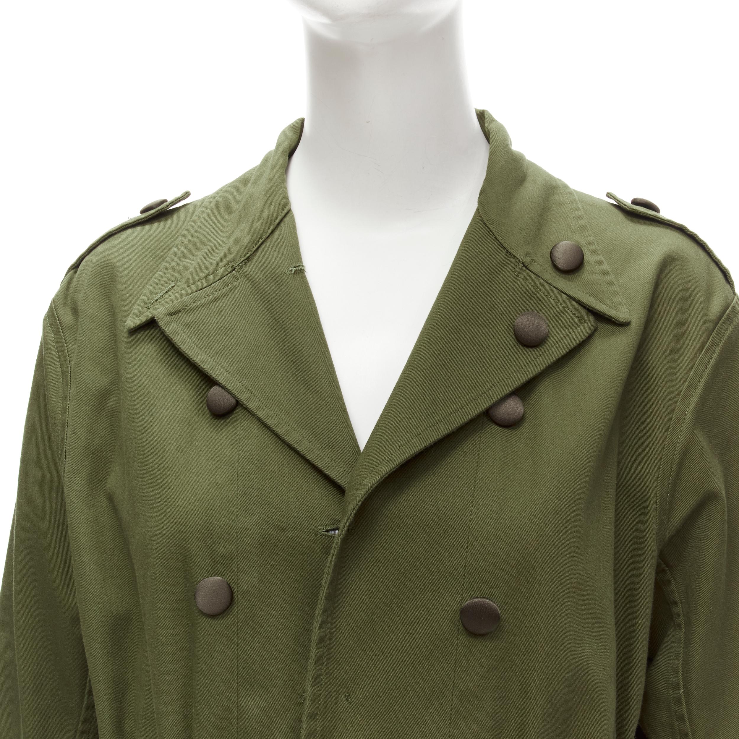 HARVEY FAIRCLOTH green cotton multi print fox fur pocket drawstring jacket S For Sale 2