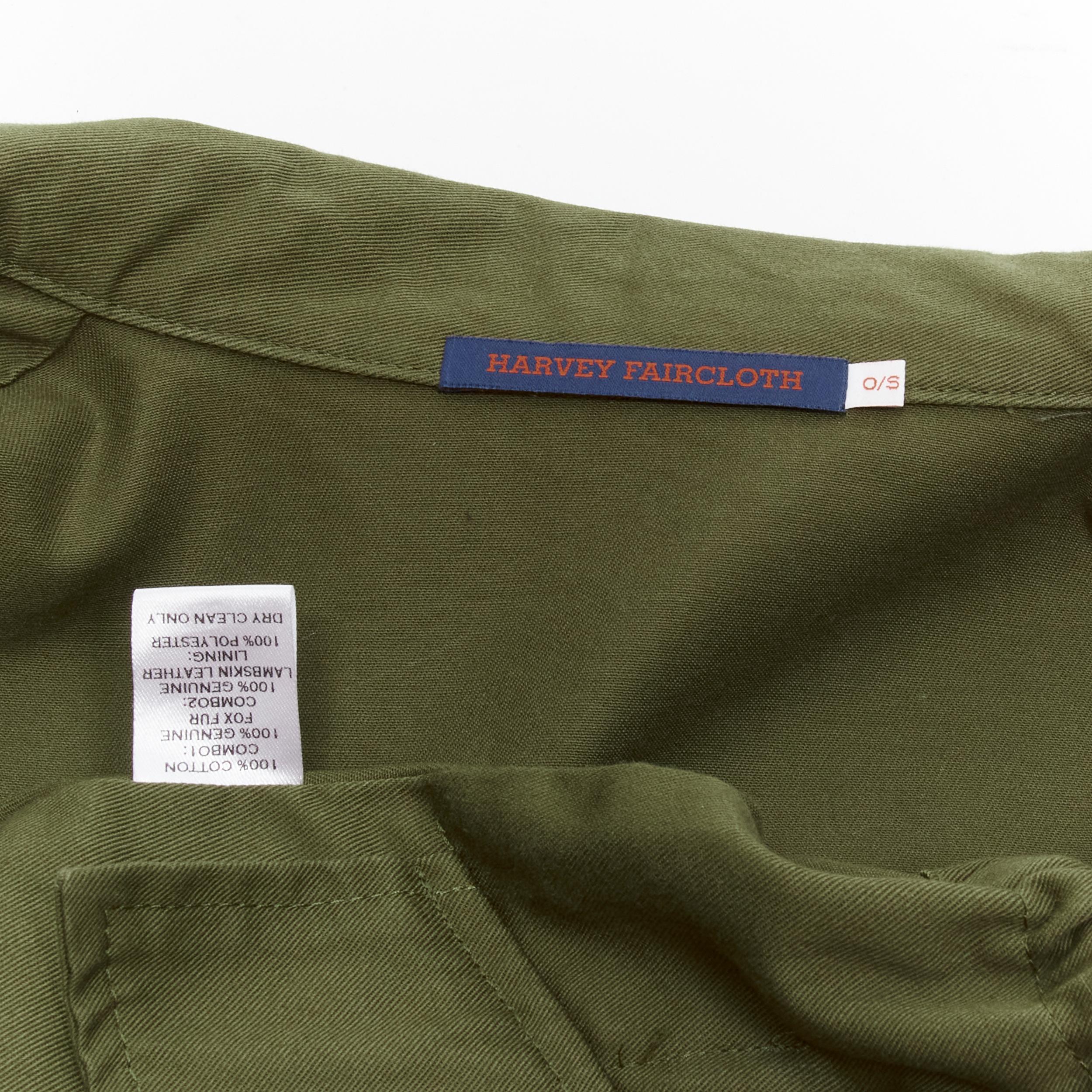 HARVEY FAIRCLOTH green cotton multi print fox fur pocket drawstring jacket S For Sale 3