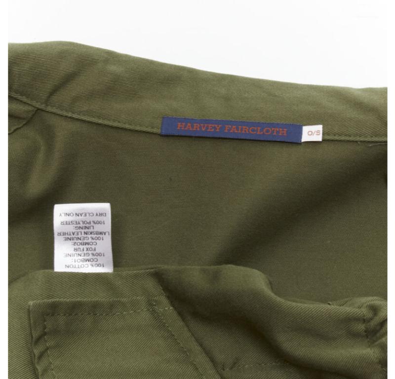 HARVEY FAIRCLOTH veste à cordon de serrage à poches en fourrure de renard en coton multi imprimé vert S en vente 4