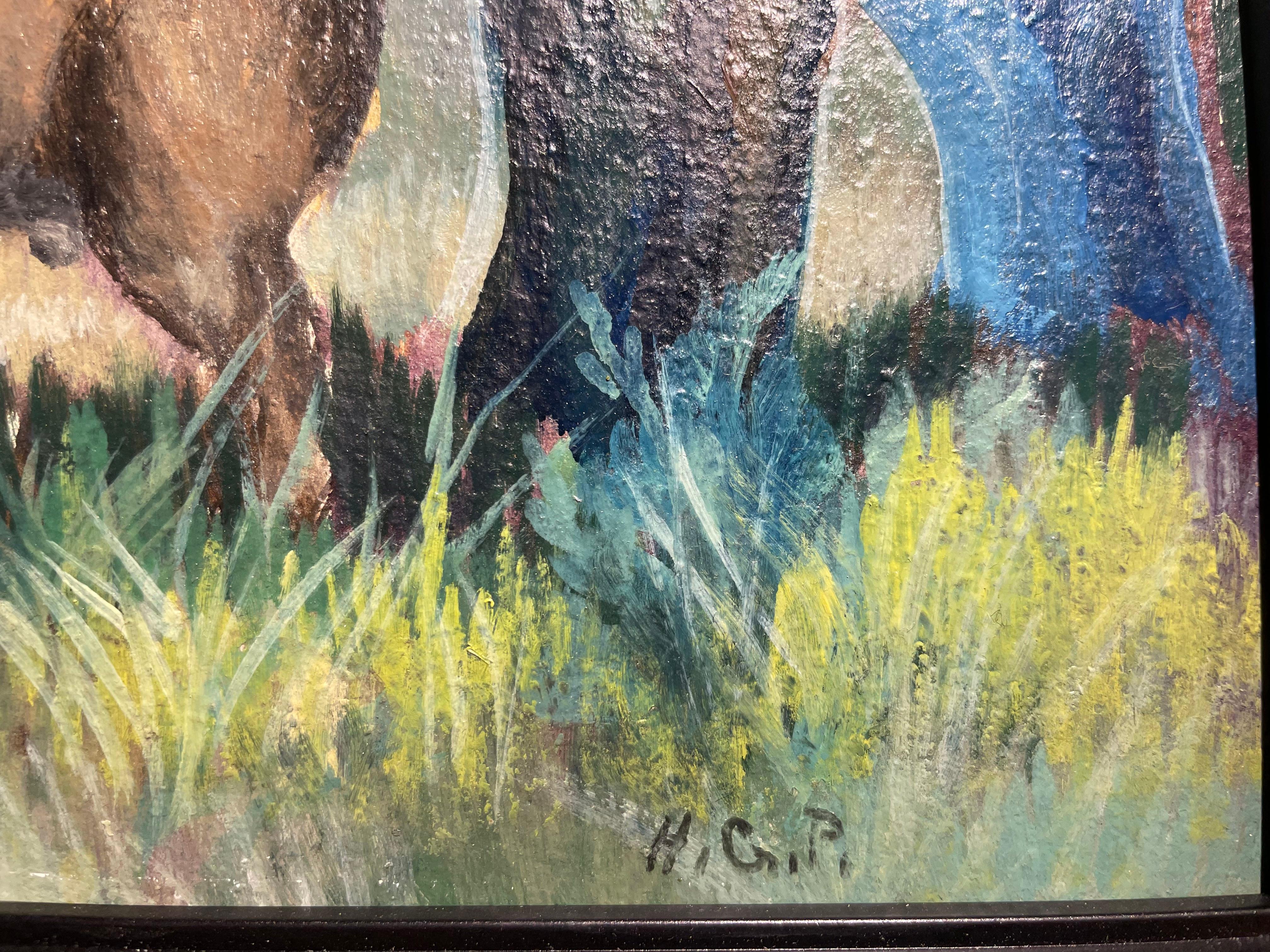 Bisonte, Paesaggio ad olio del XX secolo, Artista della Scuola di Cleveland in vendita 5