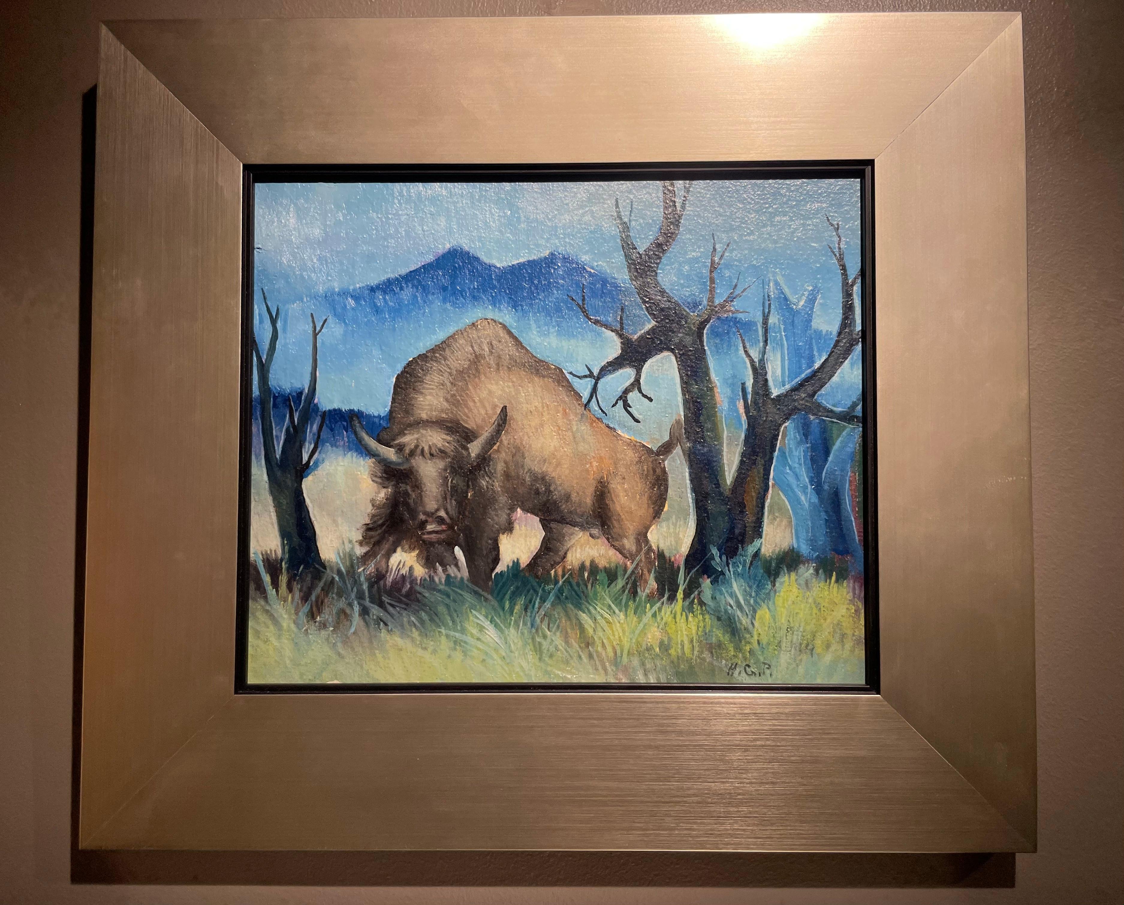 Bisonte, Paesaggio ad olio del XX secolo, Artista della Scuola di Cleveland in vendita 6