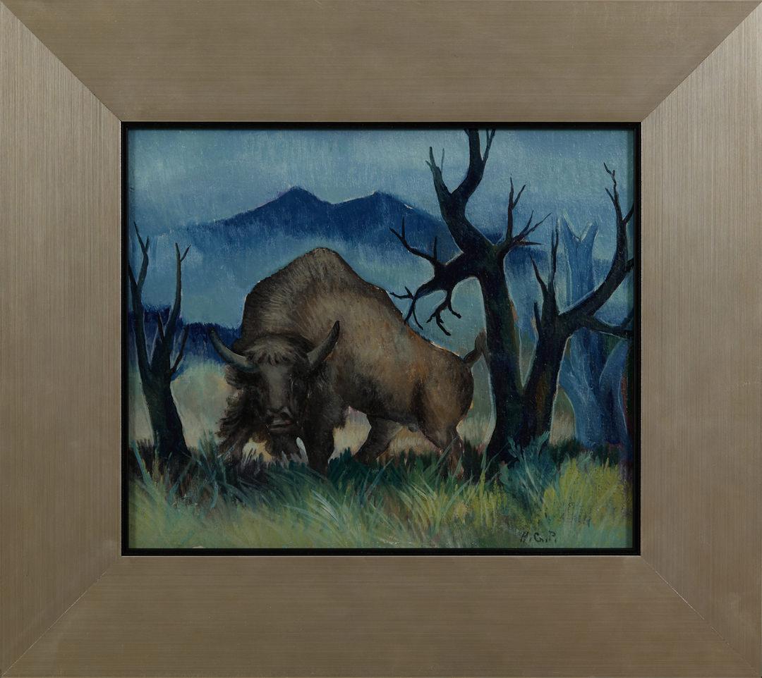 Bison, 20th Century Oil Landscape, Cleveland School Artist - Painting by Harvey Gregory Prusheck