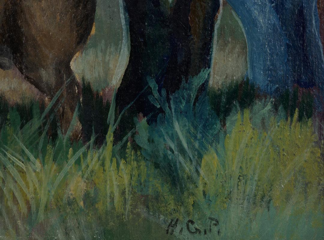Bison, 20th Century Oil Landscape, Cleveland School Artist - American Modern Painting by Harvey Gregory Prusheck