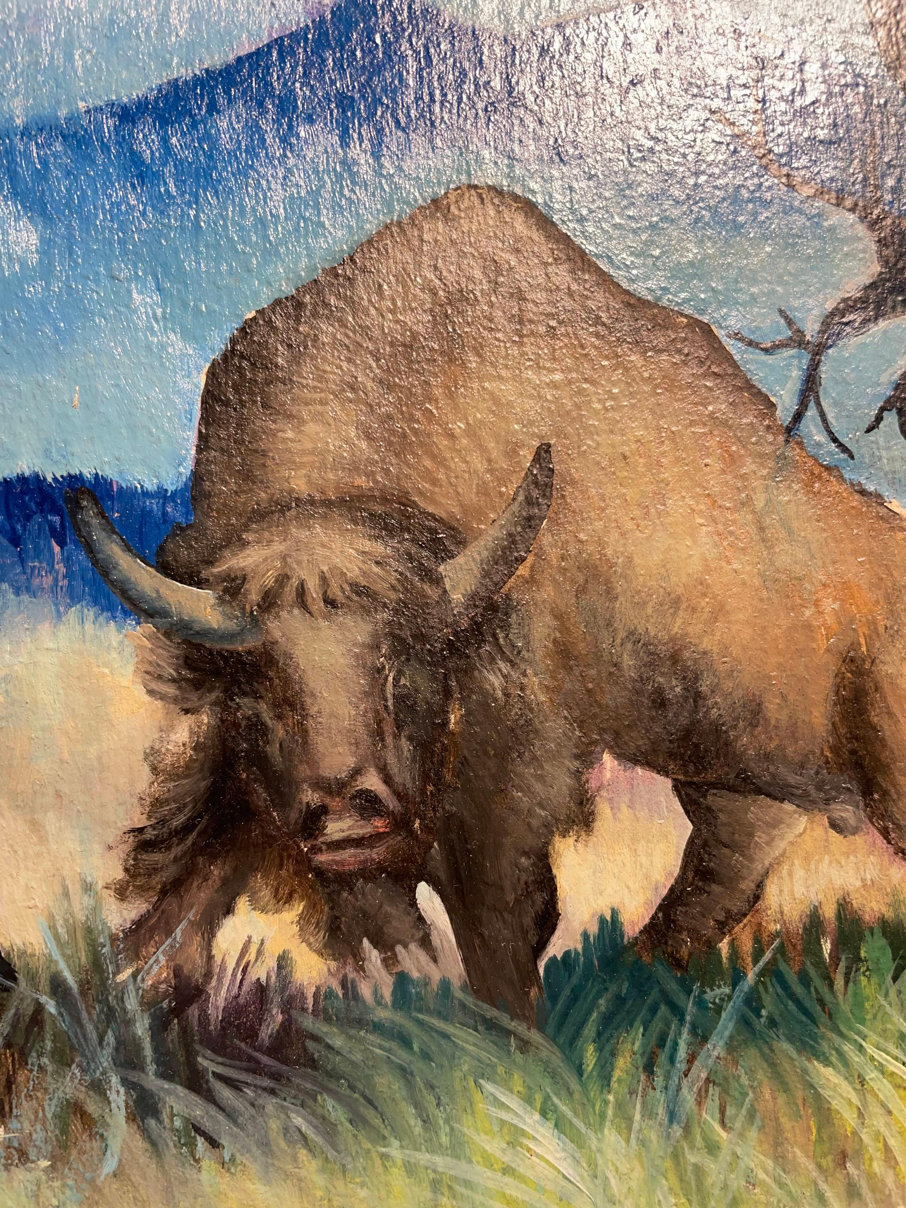 Bisonte, Paesaggio ad olio del XX secolo, Artista della Scuola di Cleveland in vendita 3
