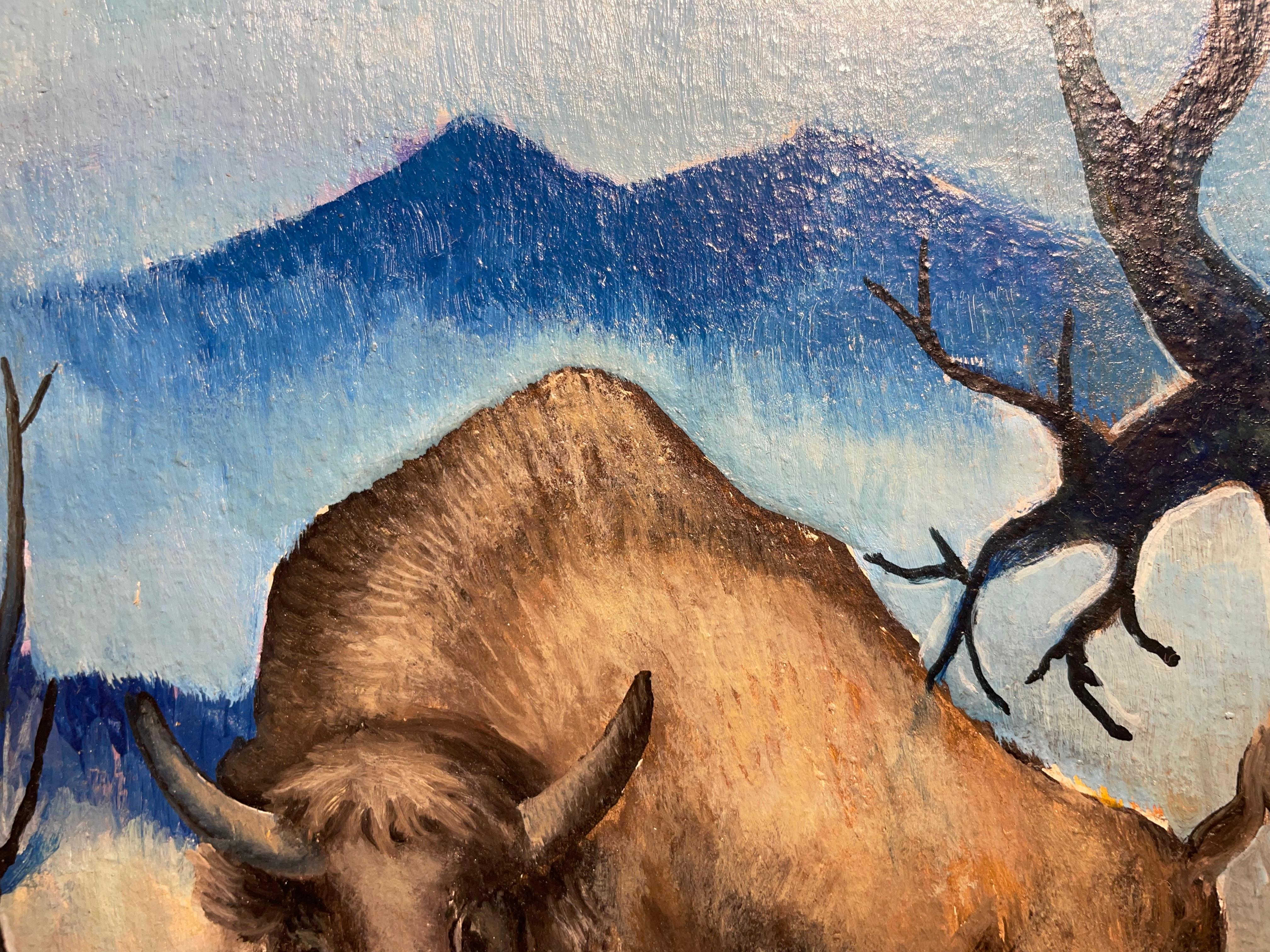 Bisonte, Paesaggio ad olio del XX secolo, Artista della Scuola di Cleveland in vendita 4