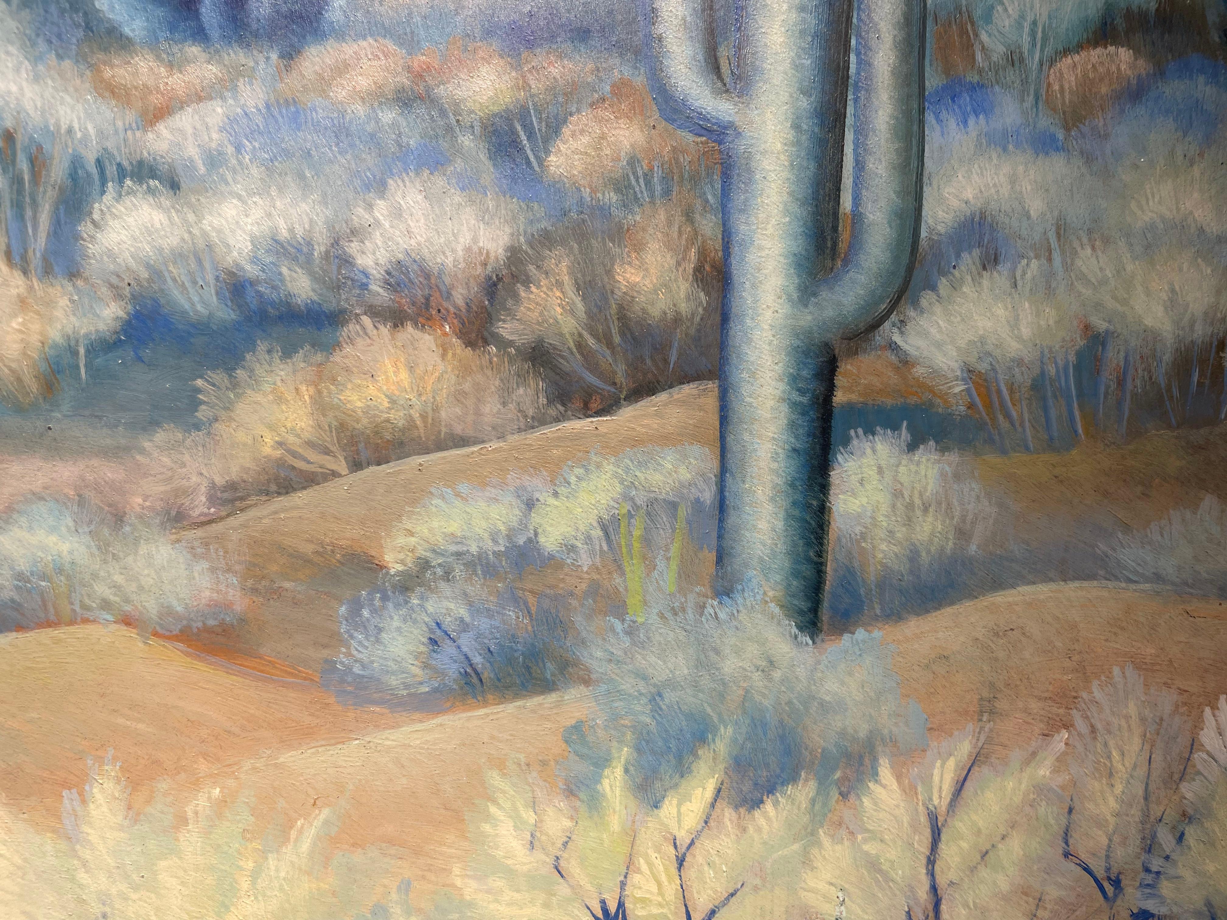Cactus, Paisaje montañoso desértico nocturno de principios del siglo XX, Escuela de Cleveland en venta 7