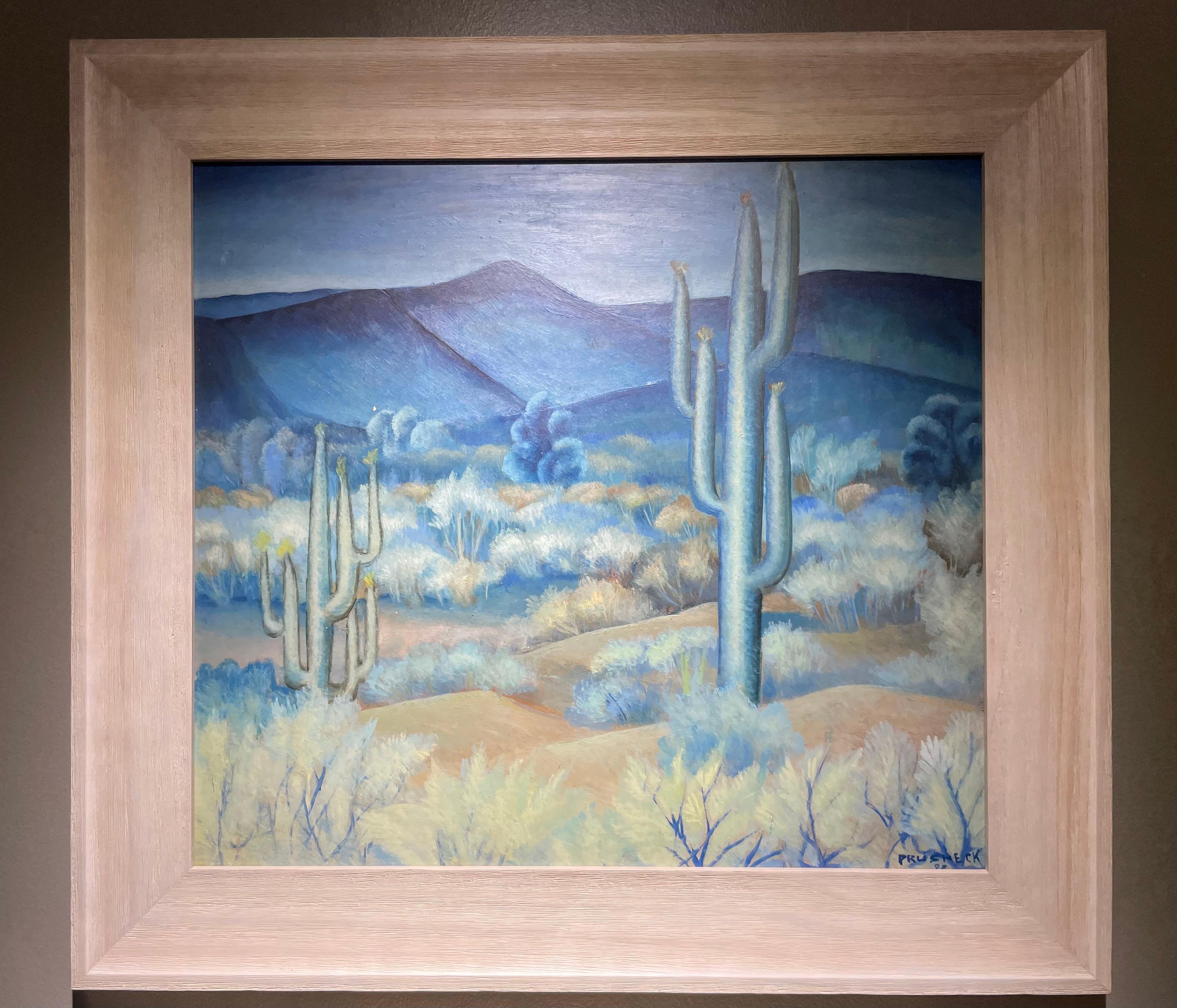 Cactus, Paisaje montañoso desértico nocturno de principios del siglo XX, Escuela de Cleveland en venta 8
