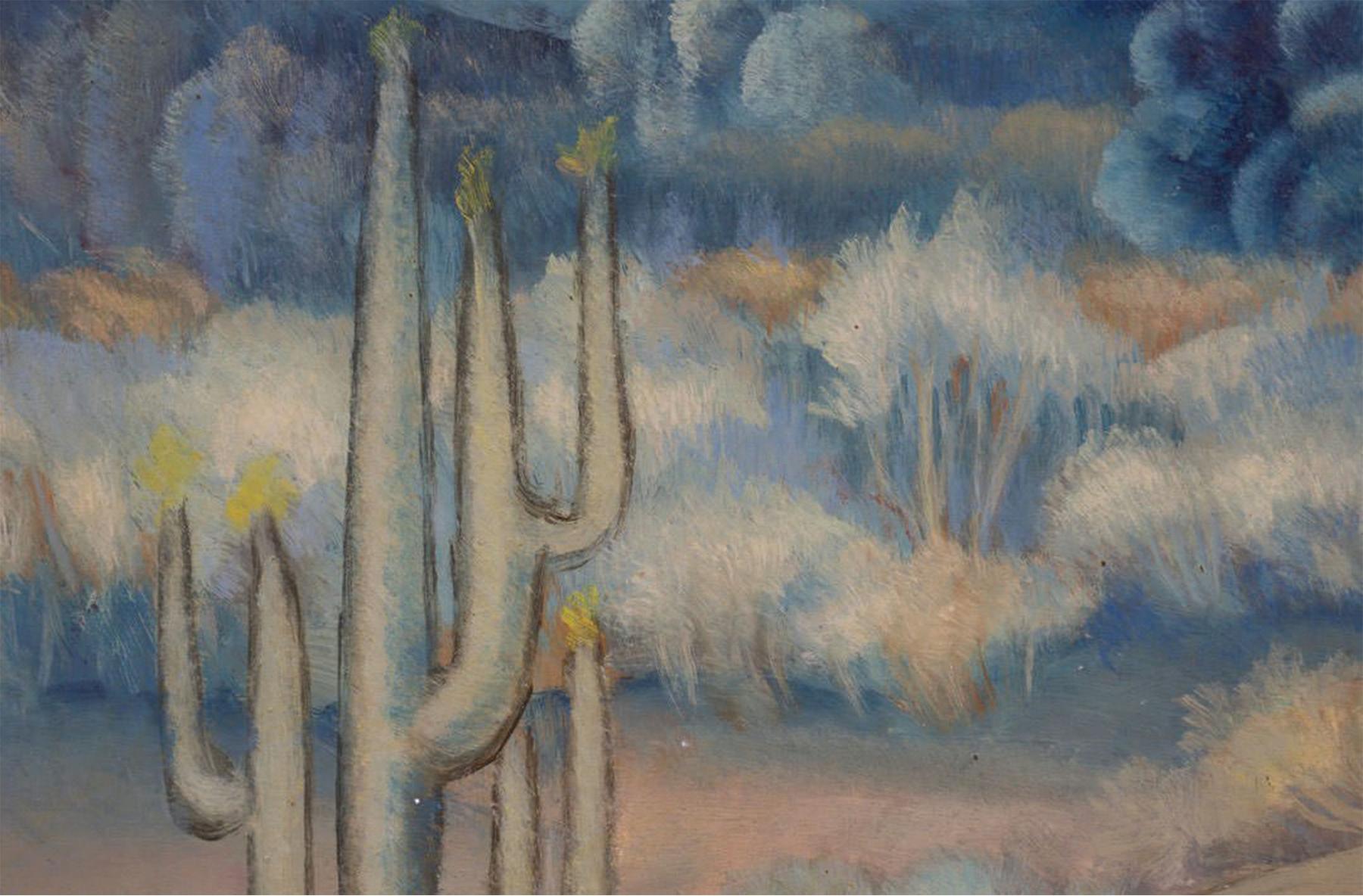 Cactus, Paisaje montañoso desértico nocturno de principios del siglo XX, Escuela de Cleveland en venta 1