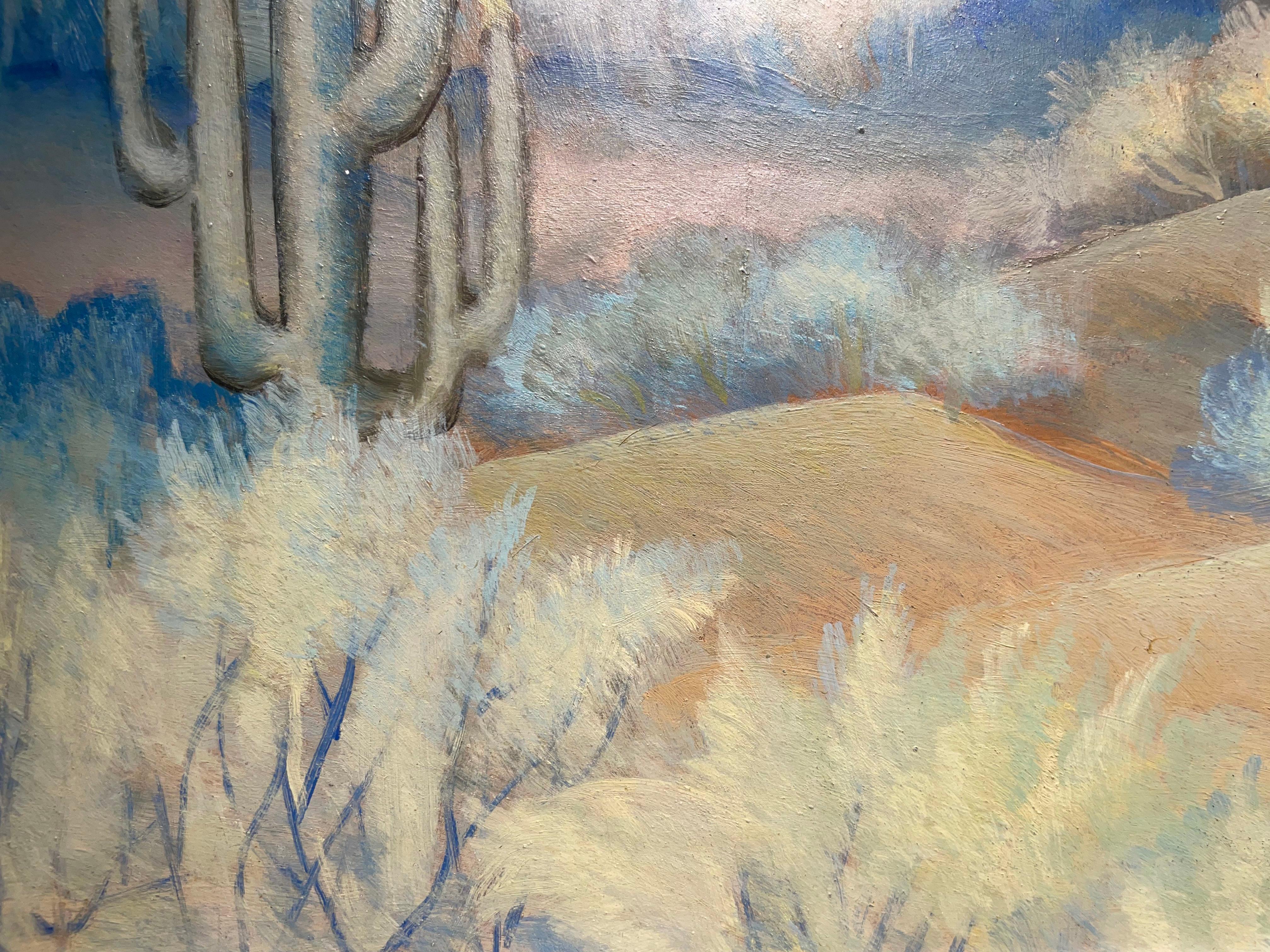 Cactus, Paisaje montañoso desértico nocturno de principios del siglo XX, Escuela de Cleveland en venta 3