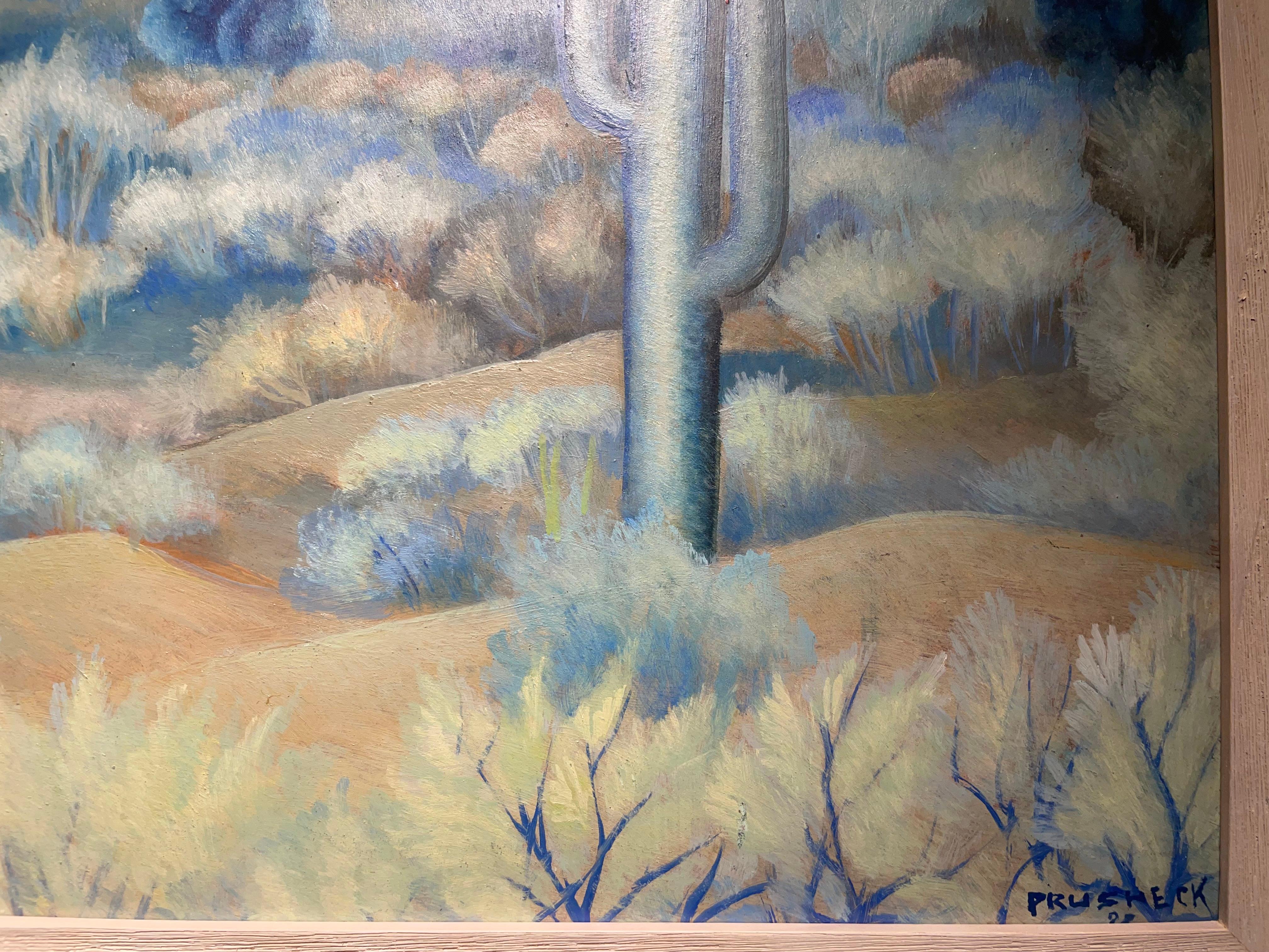 Cactus, Paisaje montañoso desértico nocturno de principios del siglo XX, Escuela de Cleveland en venta 4