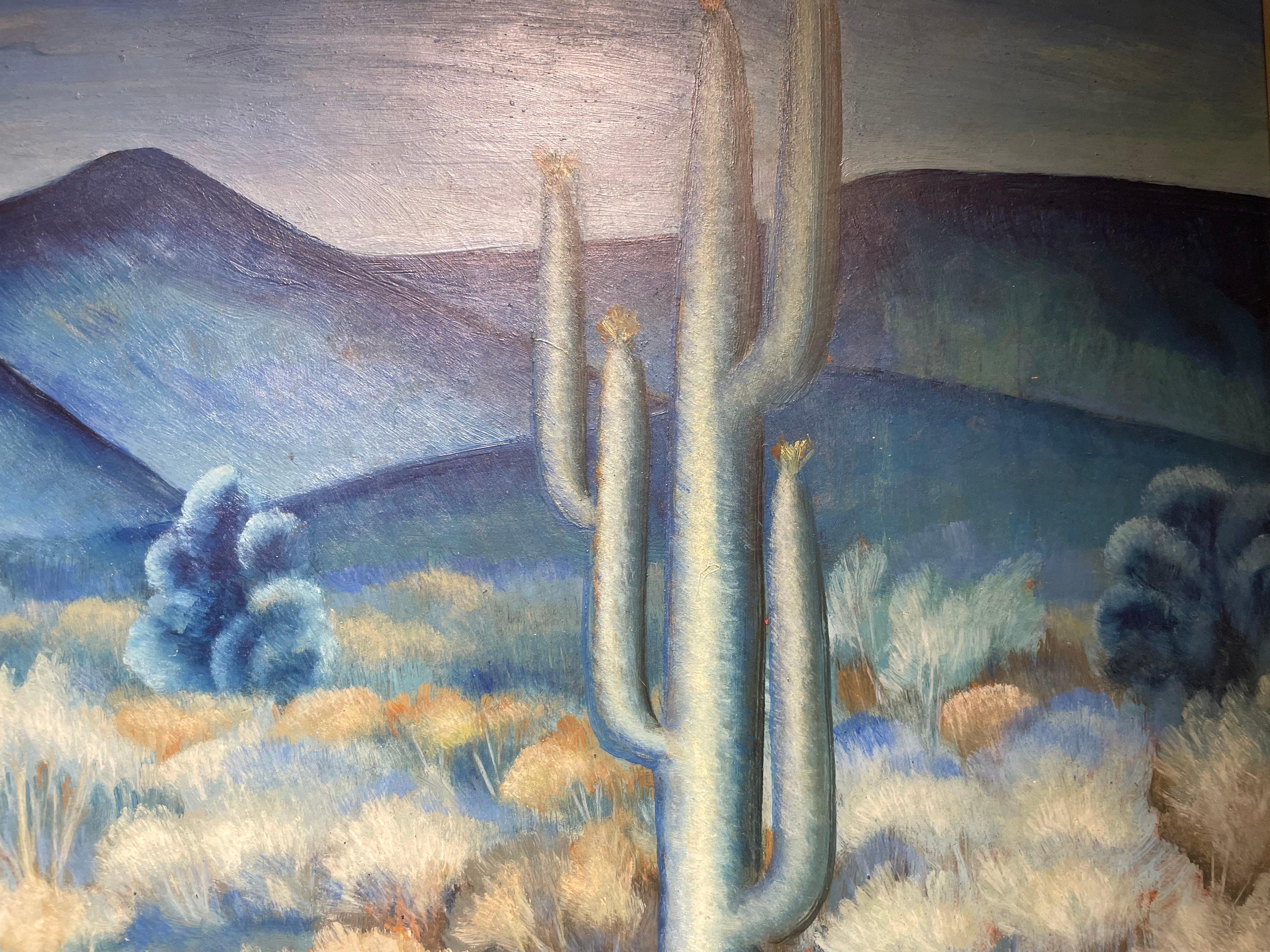 Cactus, Paisaje montañoso desértico nocturno de principios del siglo XX, Escuela de Cleveland en venta 5