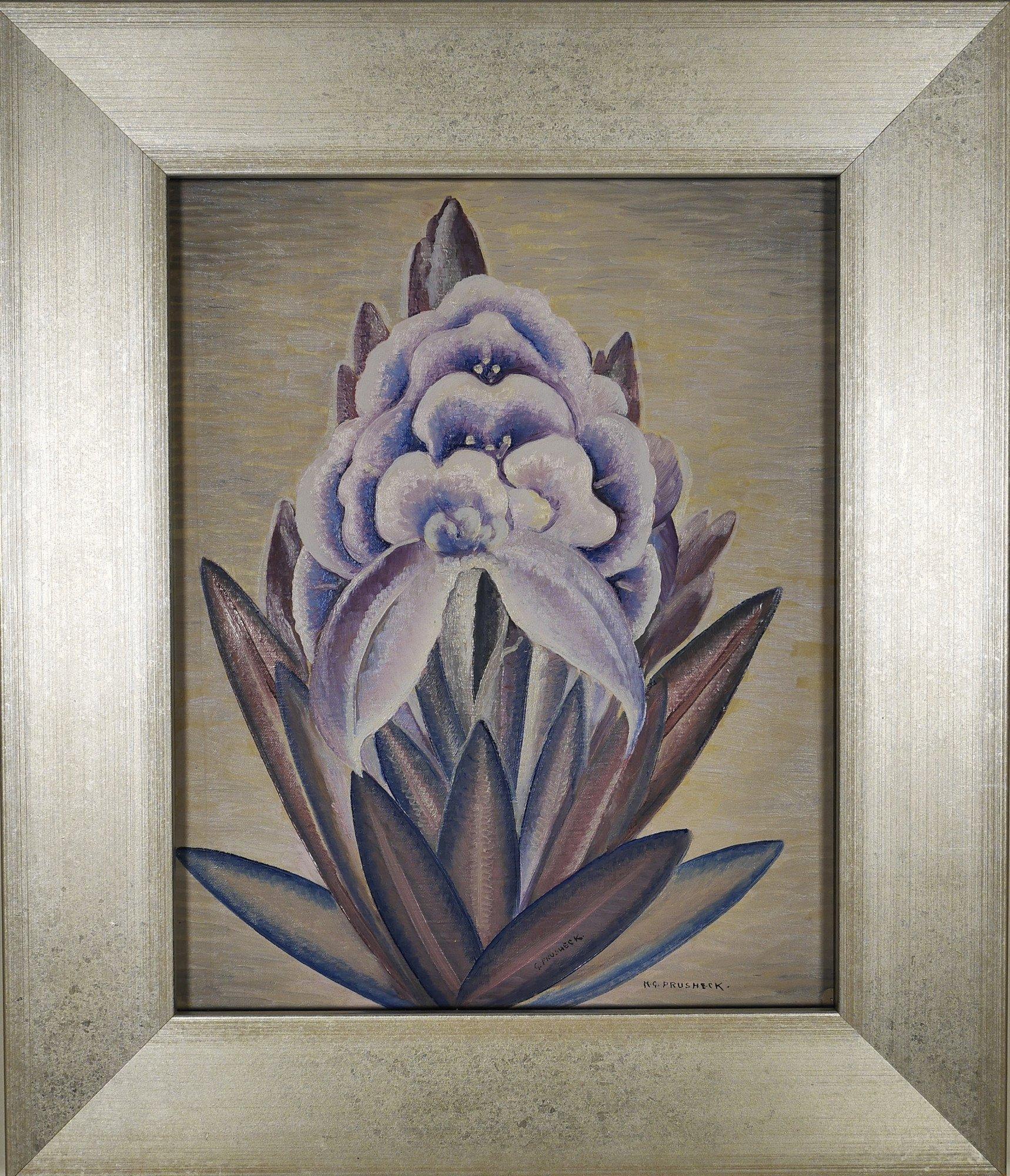 Orchidée Vanda, 20ème siècle Nature morte de fleurs violettes - Painting de Harvey Gregory Prusheck