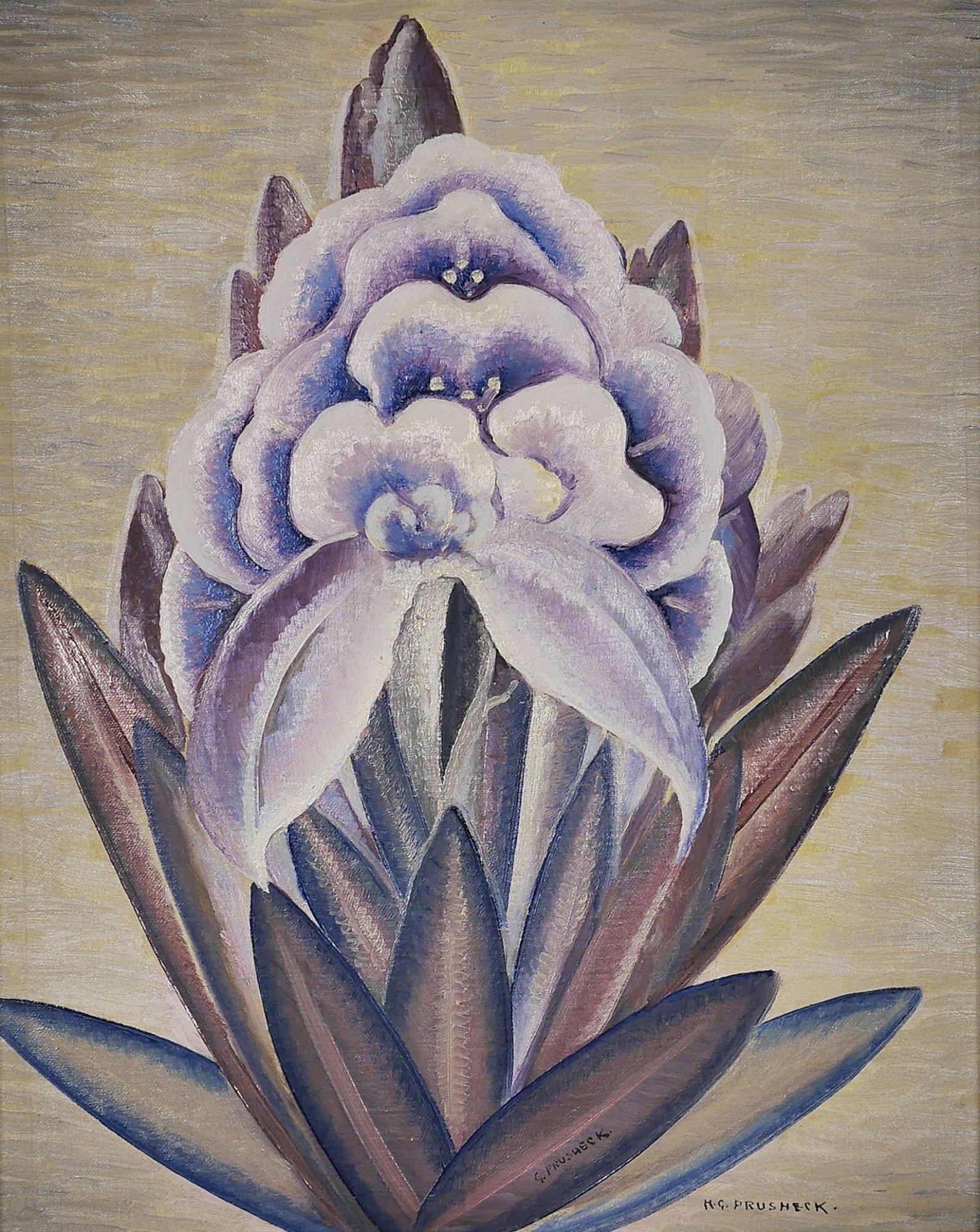 Still-Life Painting Harvey Gregory Prusheck - Orchidée Vanda, 20ème siècle Nature morte de fleurs violettes