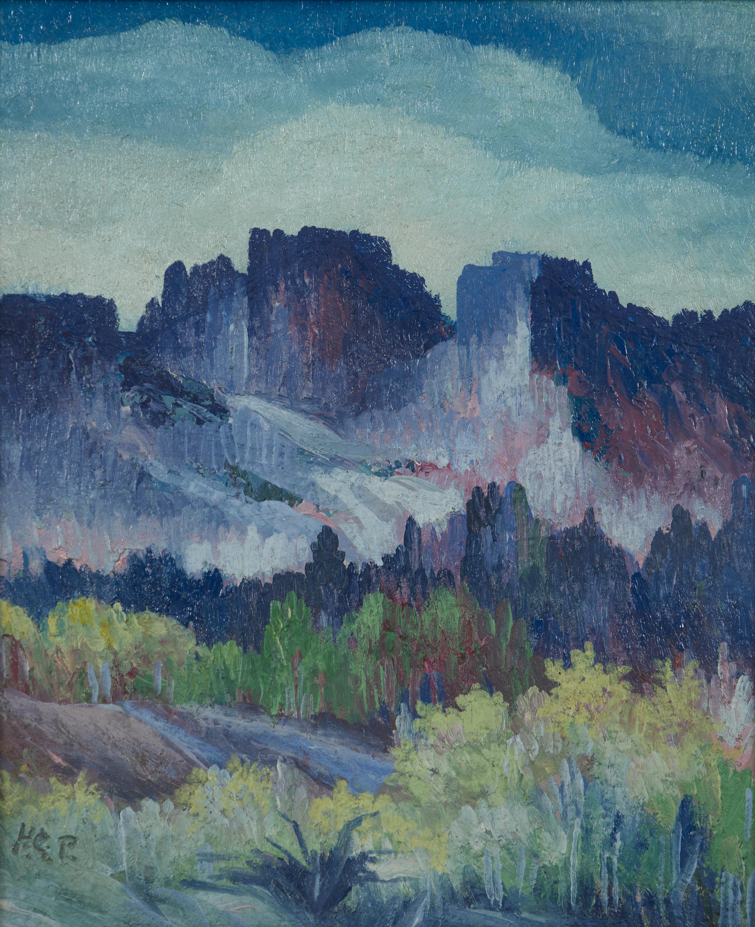Western Mountainous Landscape, Slovenian-American Artist - Painting de Harvey Gregory Prusheck