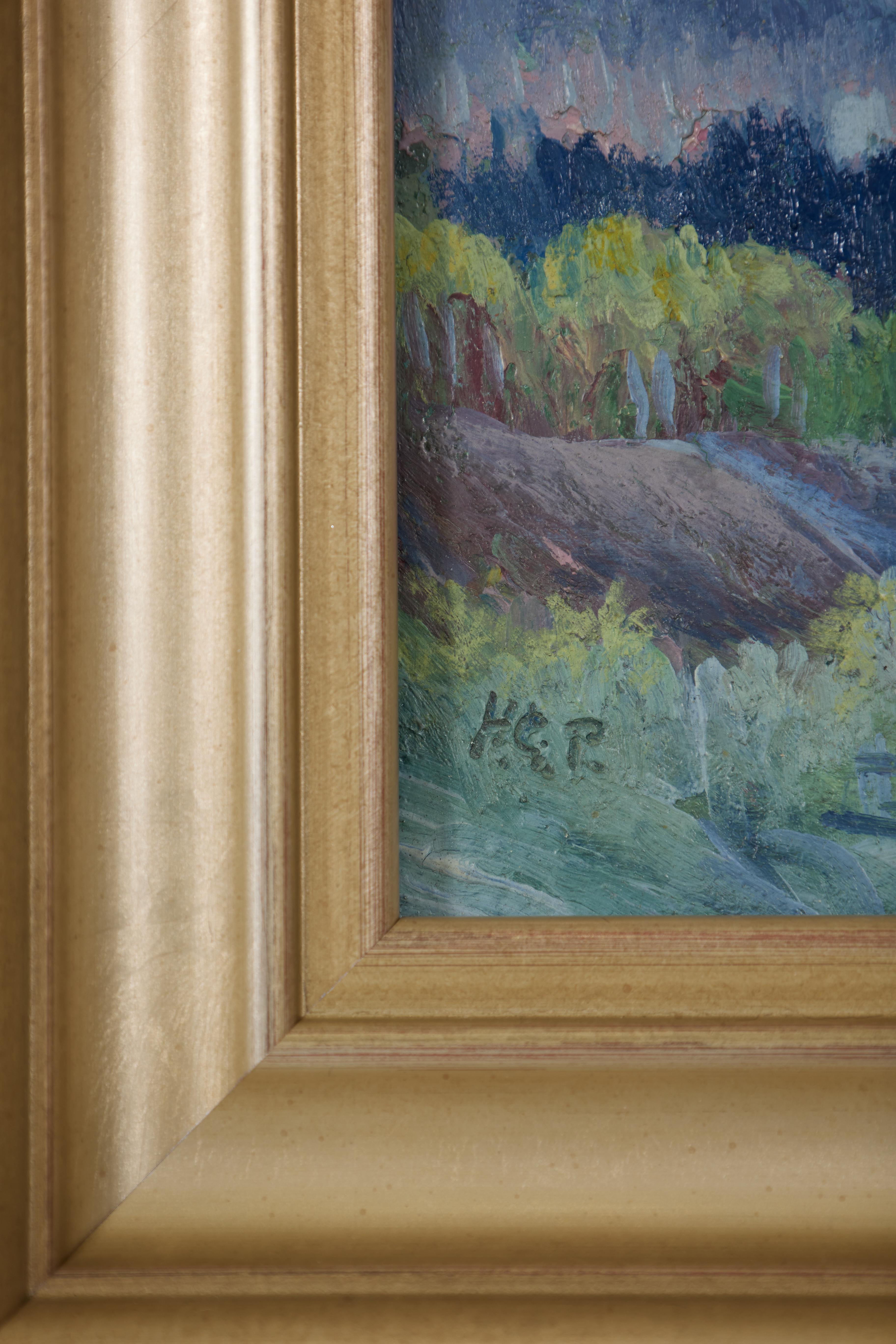 Western Mountainous Landscape, Slovenian-American Artist - Marron Landscape Painting par Harvey Gregory Prusheck