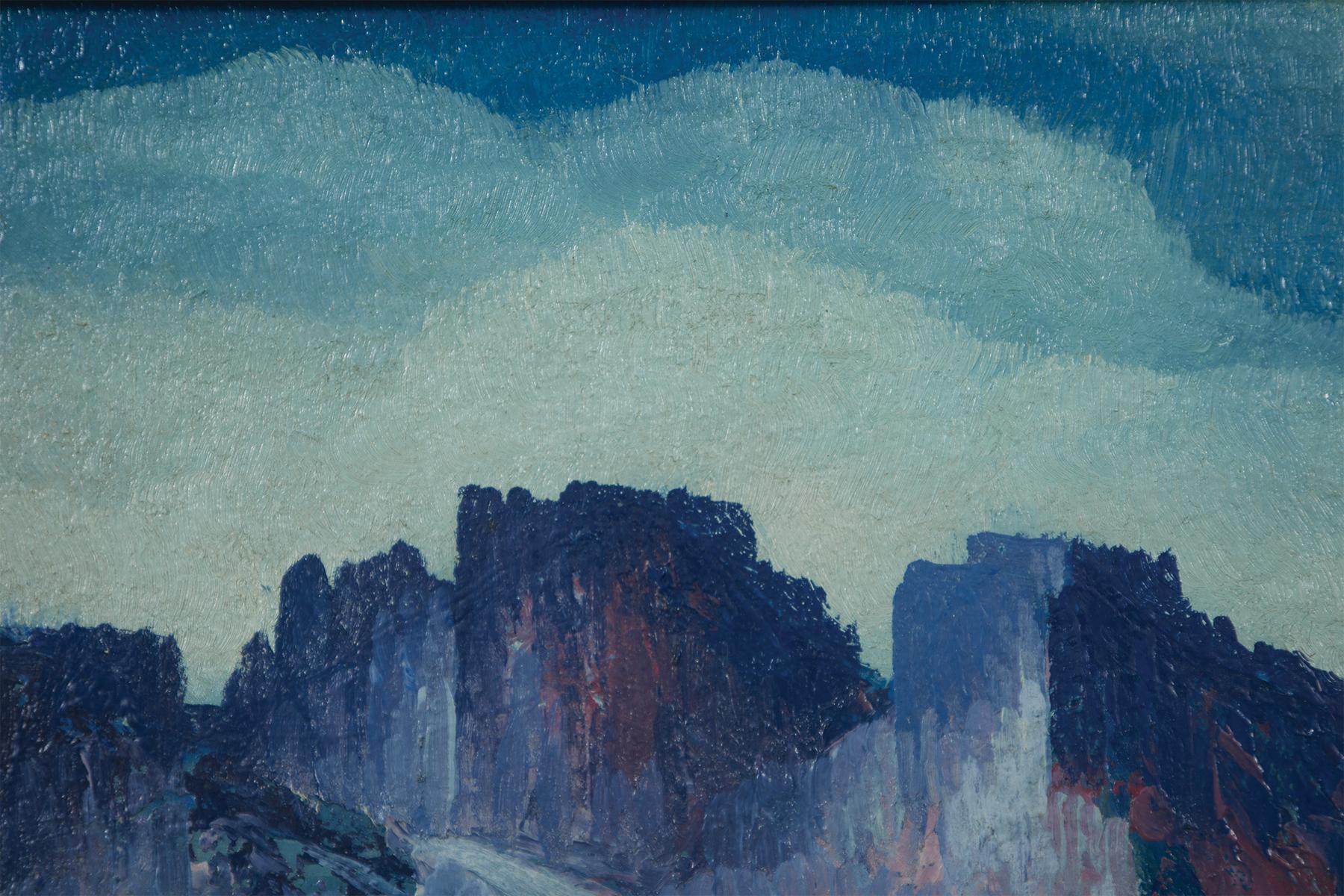 Harvey Gregory Prusheck (slovène/américain, 1887-1940)
Paysage occidental
Huile sur carton
Monogramme en bas à gauche
9,5 x 8 pouces
11.75 x 10.5 pouces, encadré

Harvey Gregory Prusheck était un artiste et professeur d'art slovène-américain.