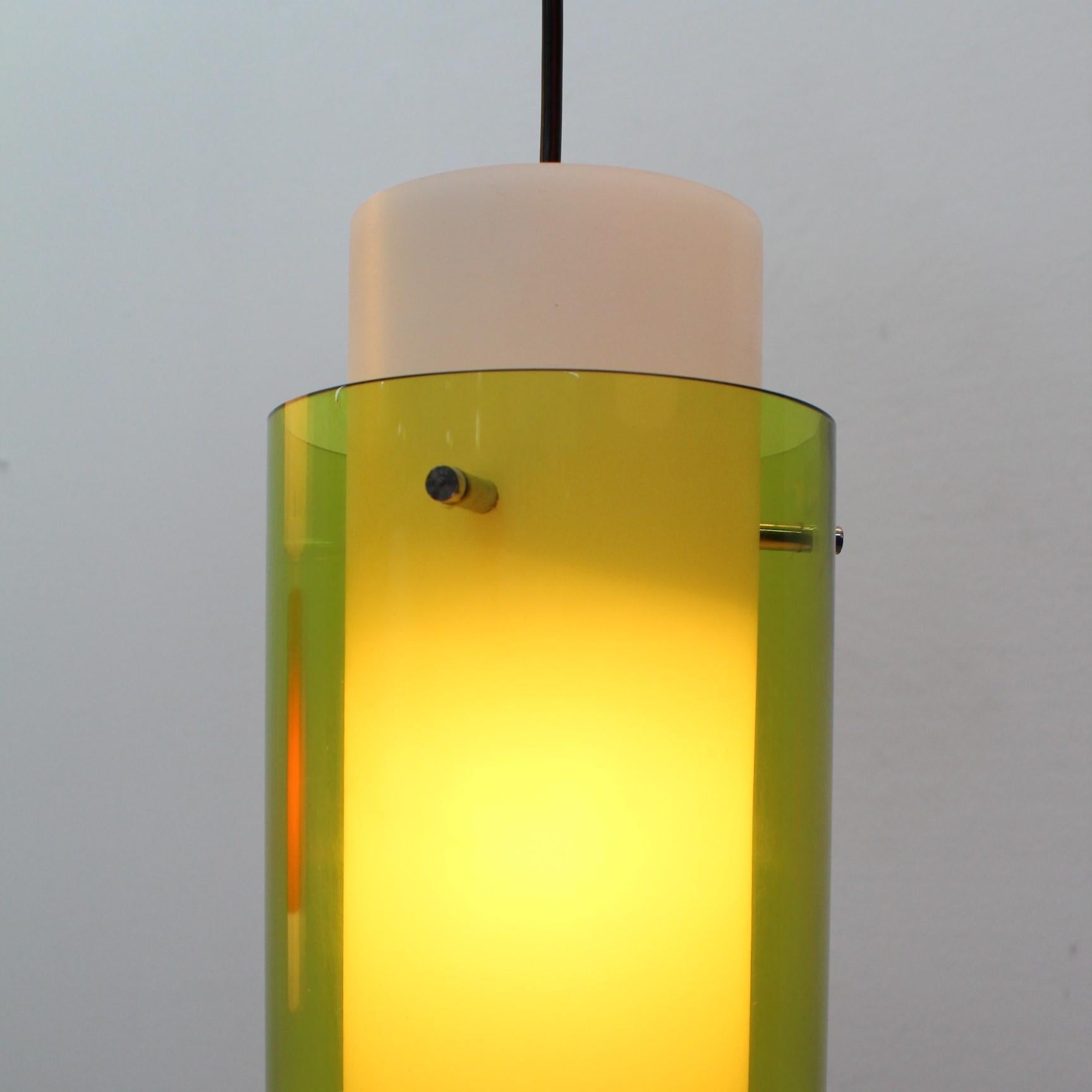 Italian Midcentury  Perspex Metal Pendant Chandeliers  Design Harvey Guzzini 1960s