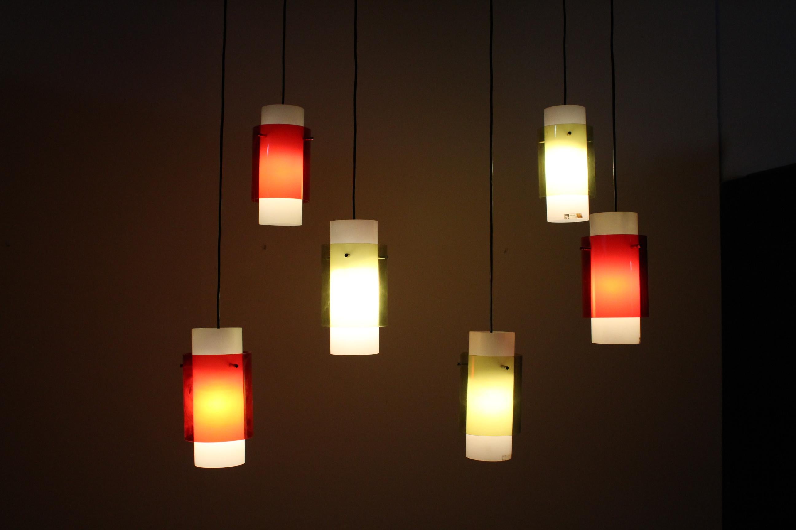 Midcentury  Perspex Metal Pendant Chandeliers  Design Harvey Guzzini 1960s 2