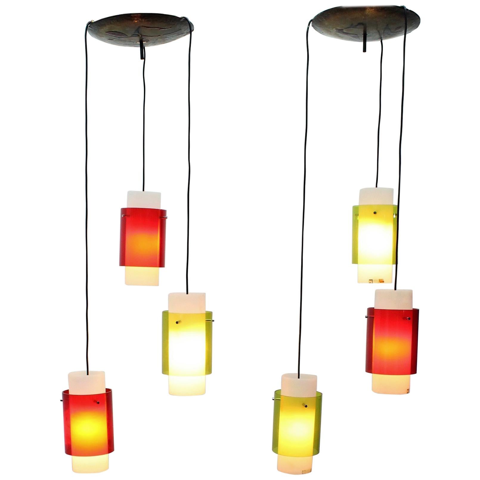 Midcentury  Perspex Metal Pendant Chandeliers  Design Harvey Guzzini 1960s 