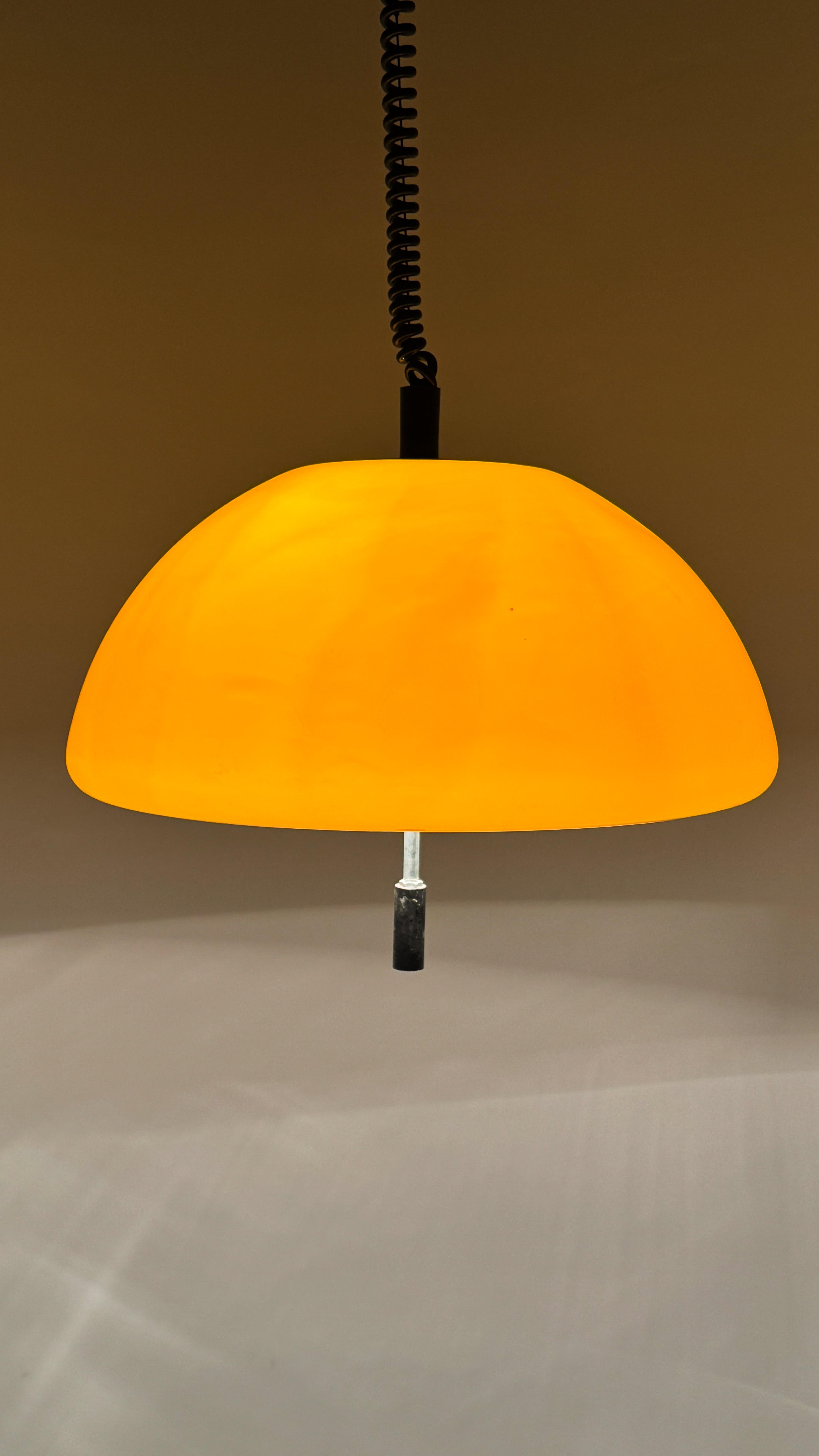 Space Age Harvey Guzzini Cabras Vintage Yellow pendant light For Sale