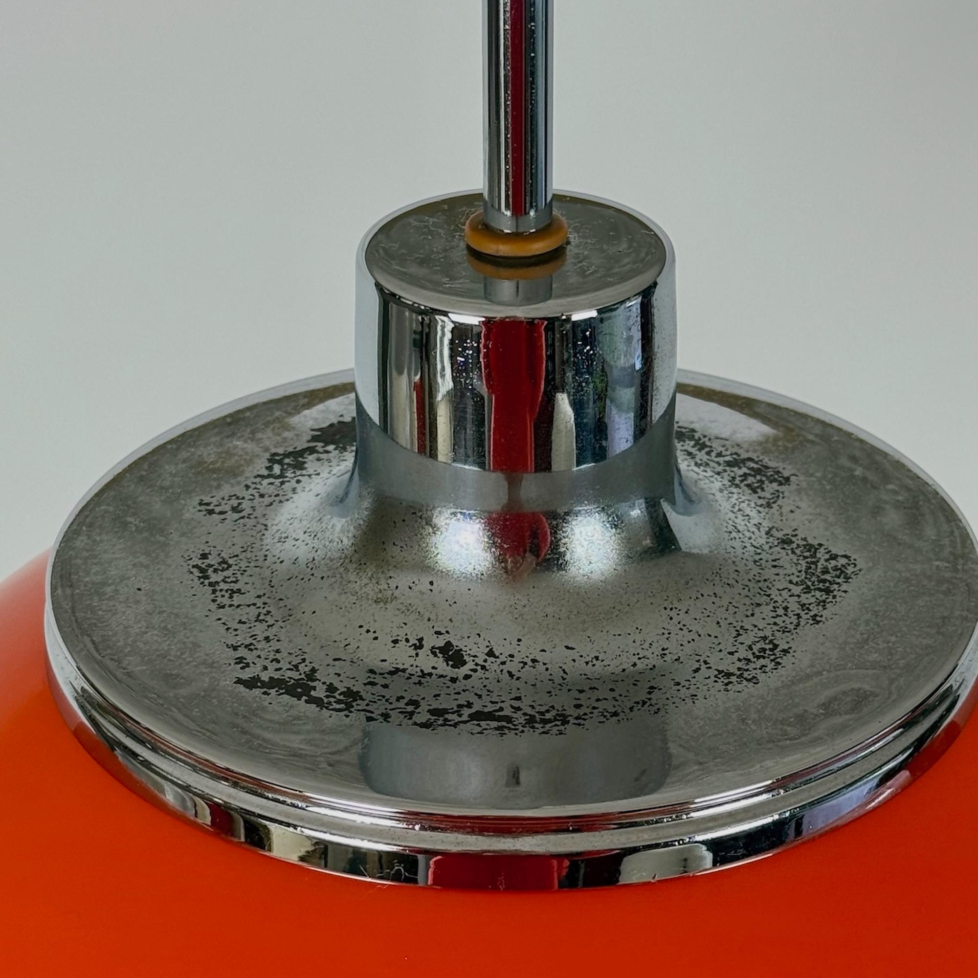 Space Age Harvey Guzzini 'Faro' 70s Floor Lamp Luigi Massoni in Orange and Chrome Metal