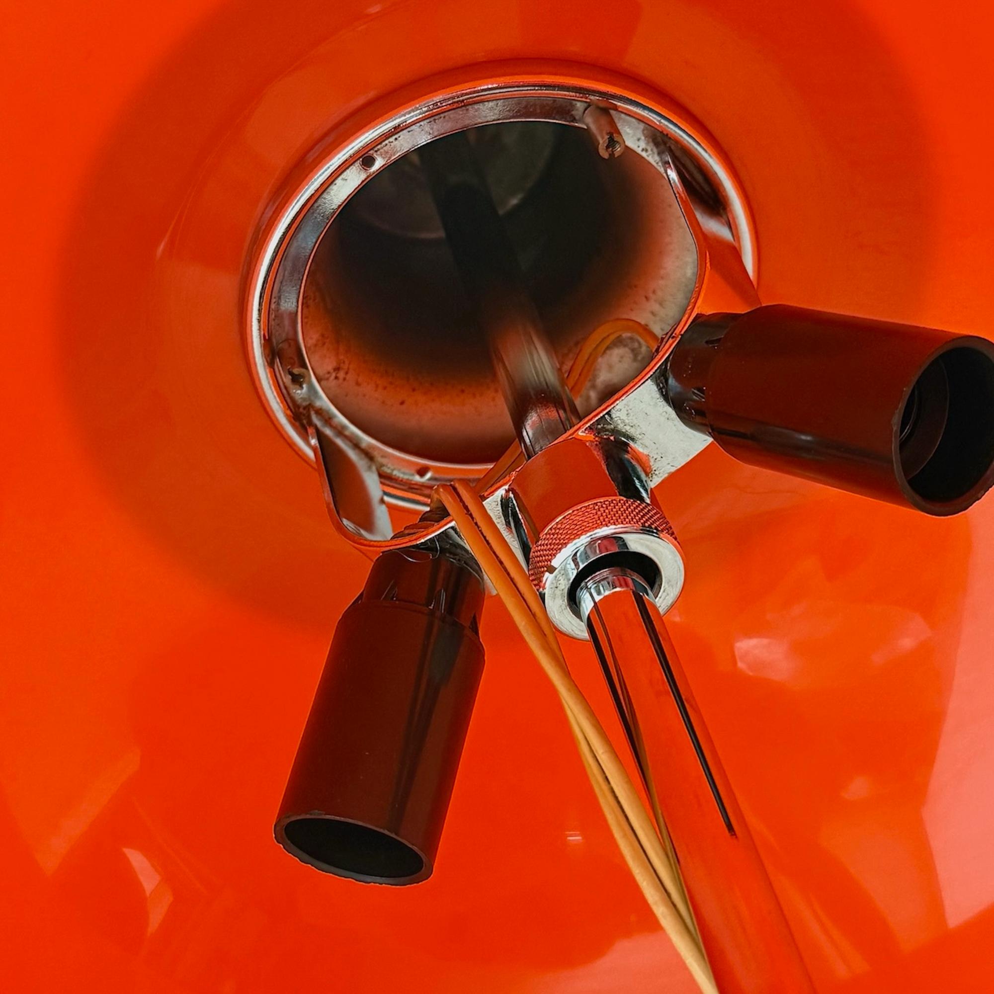 Italian Harvey Guzzini 'Faro' 70s Floor Lamp Luigi Massoni in Orange and Chrome Metal