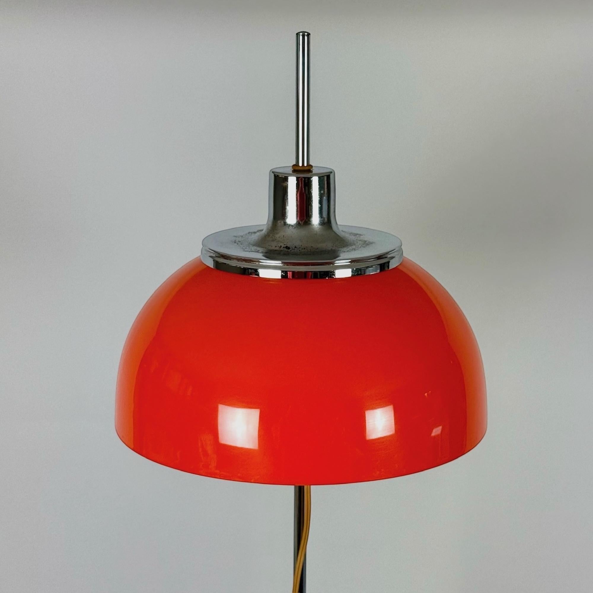 Harvey Guzzini 'Faro' 70s Floor Lamp Luigi Massoni in Orange and Chrome Metal 1