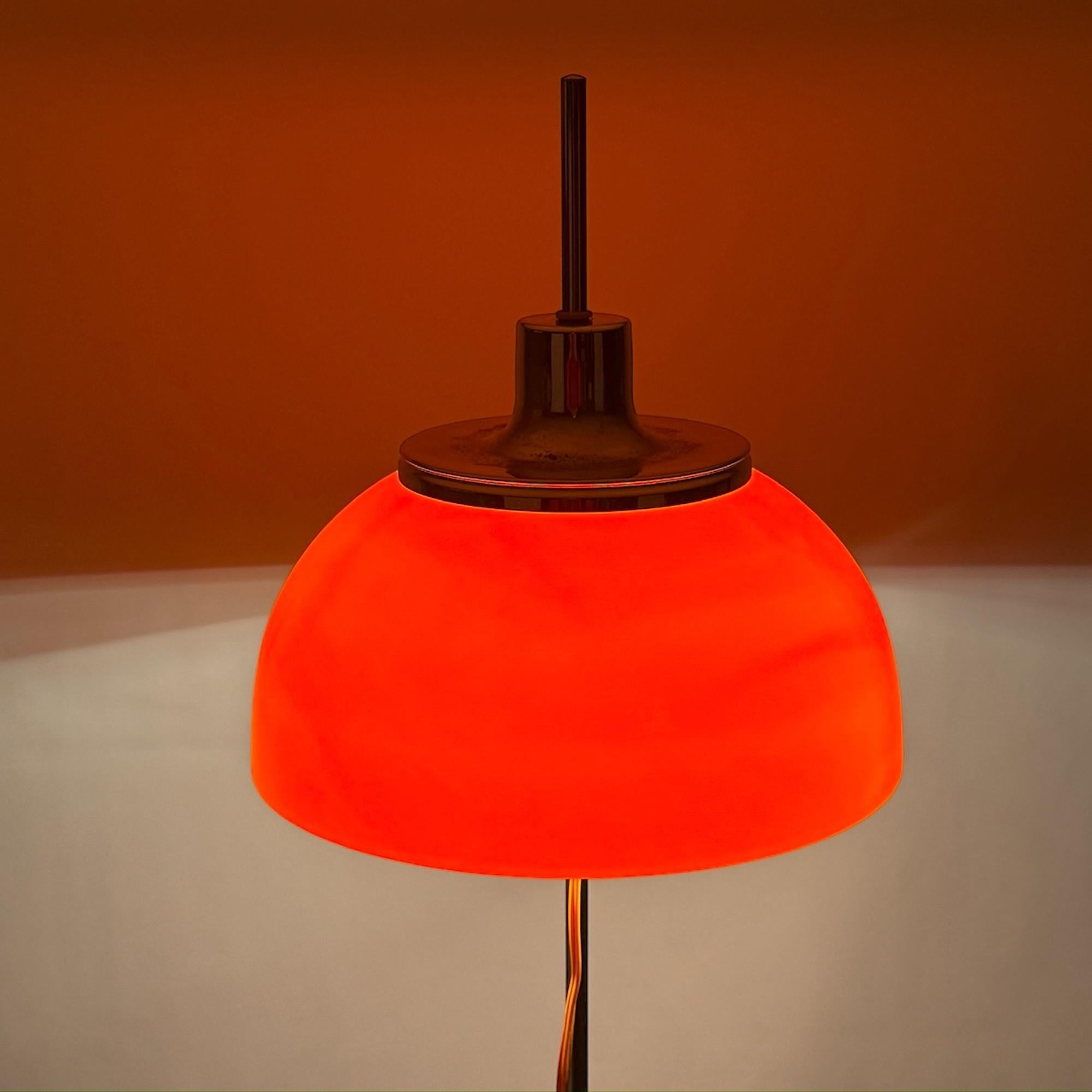 Harvey Guzzini 'Faro' 70s Floor Lamp Luigi Massoni in Orange and Chrome Metal 3