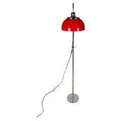 Harvey Guzzini 'Faro' 70s Floor Lamp Luigi Massoni in Orange and Chrome Metal