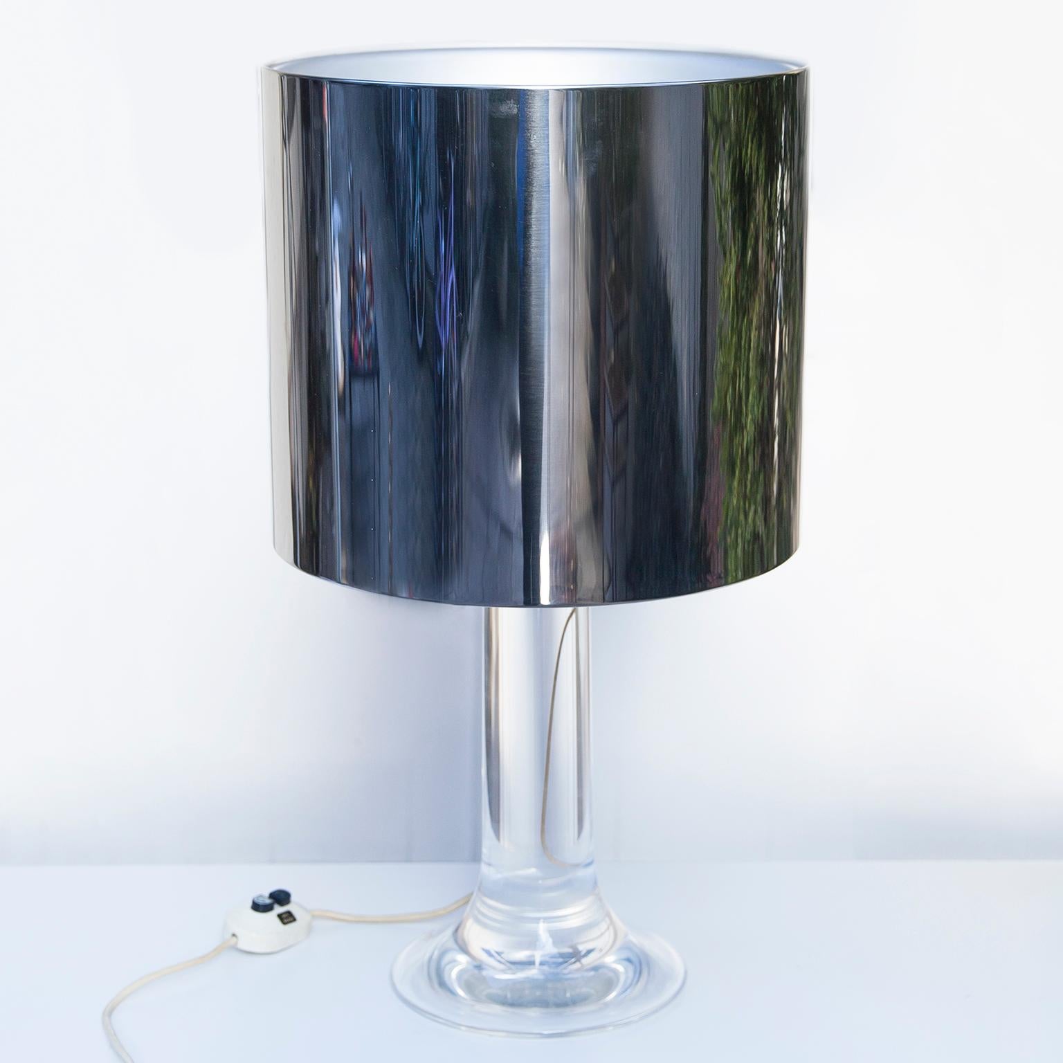 Mid-Century Modern Harvey Guzzini Lucite Table Lamp with Metal Shade, Italy, 1970s