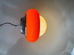 Harvey Guzzini Orange Acrylic and Glass Ceiling Lamp Chrome Italy 1970s