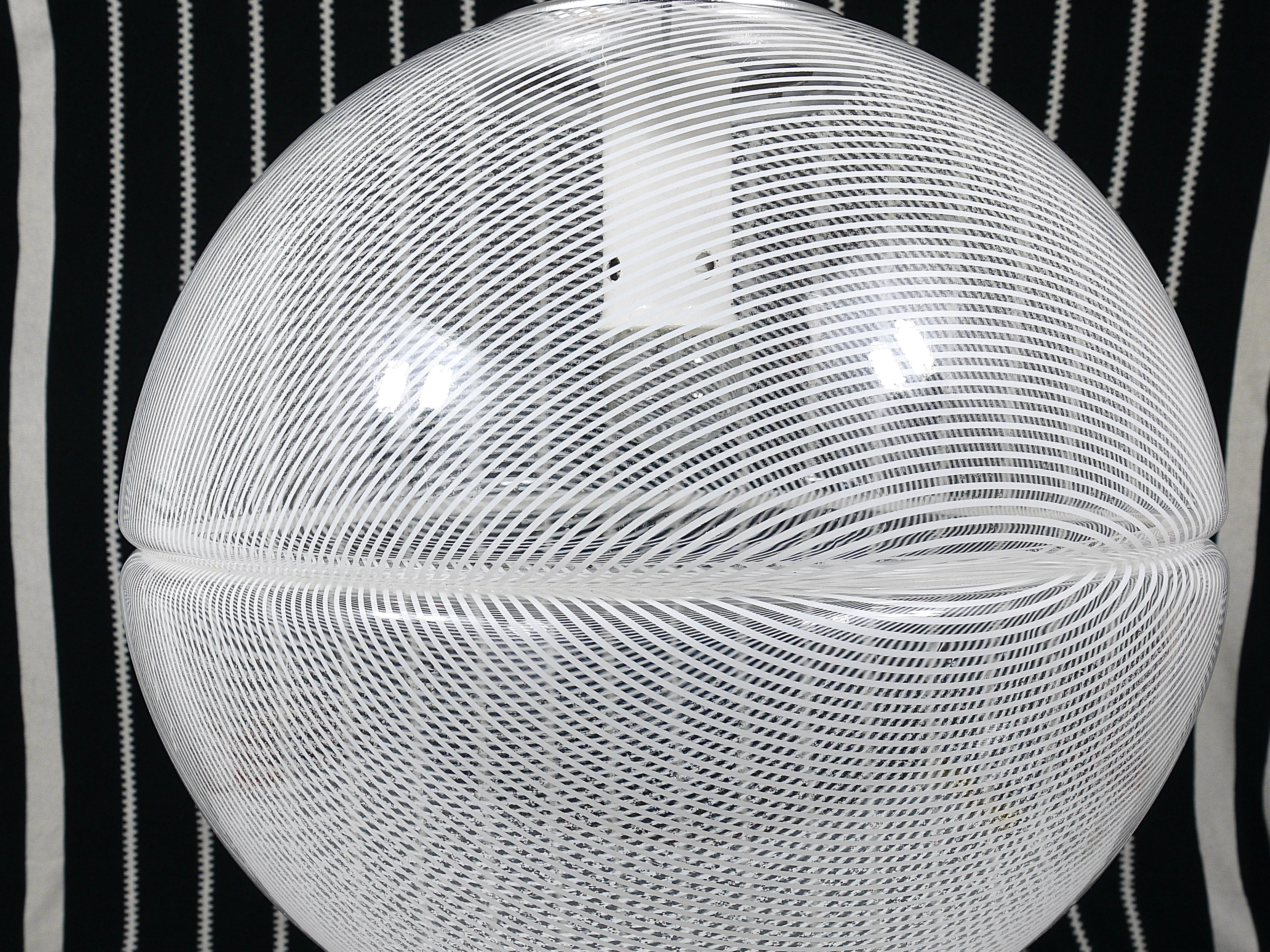 Harvey Guzzini Post-Modern Striped Op-Art Globe Pendant Lamp by Meblo, 1970s For Sale 6
