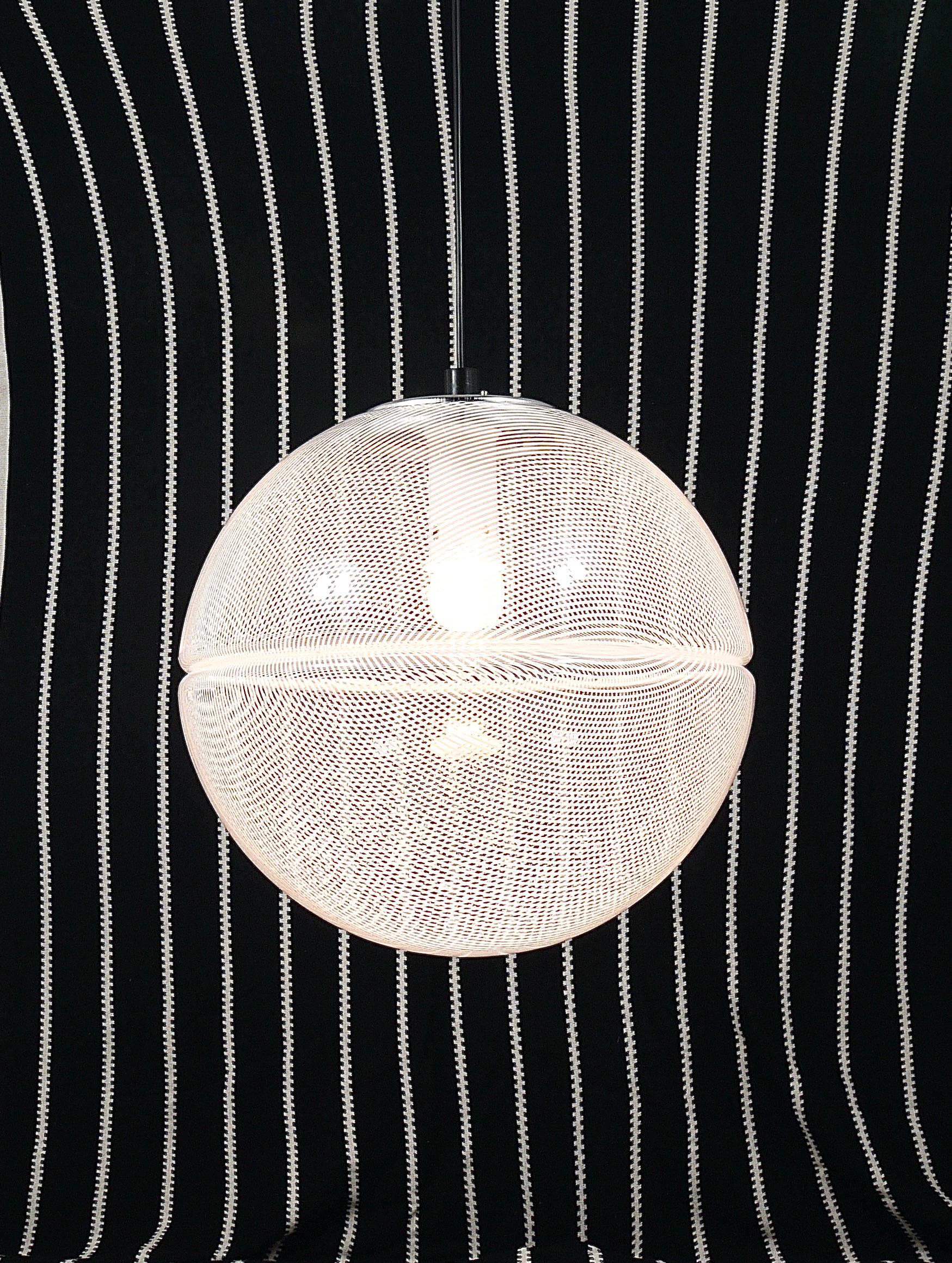 Harvey Guzzini Post-Modern Striped Op-Art Globe Pendant Lamp by Meblo, 1970s For Sale 7