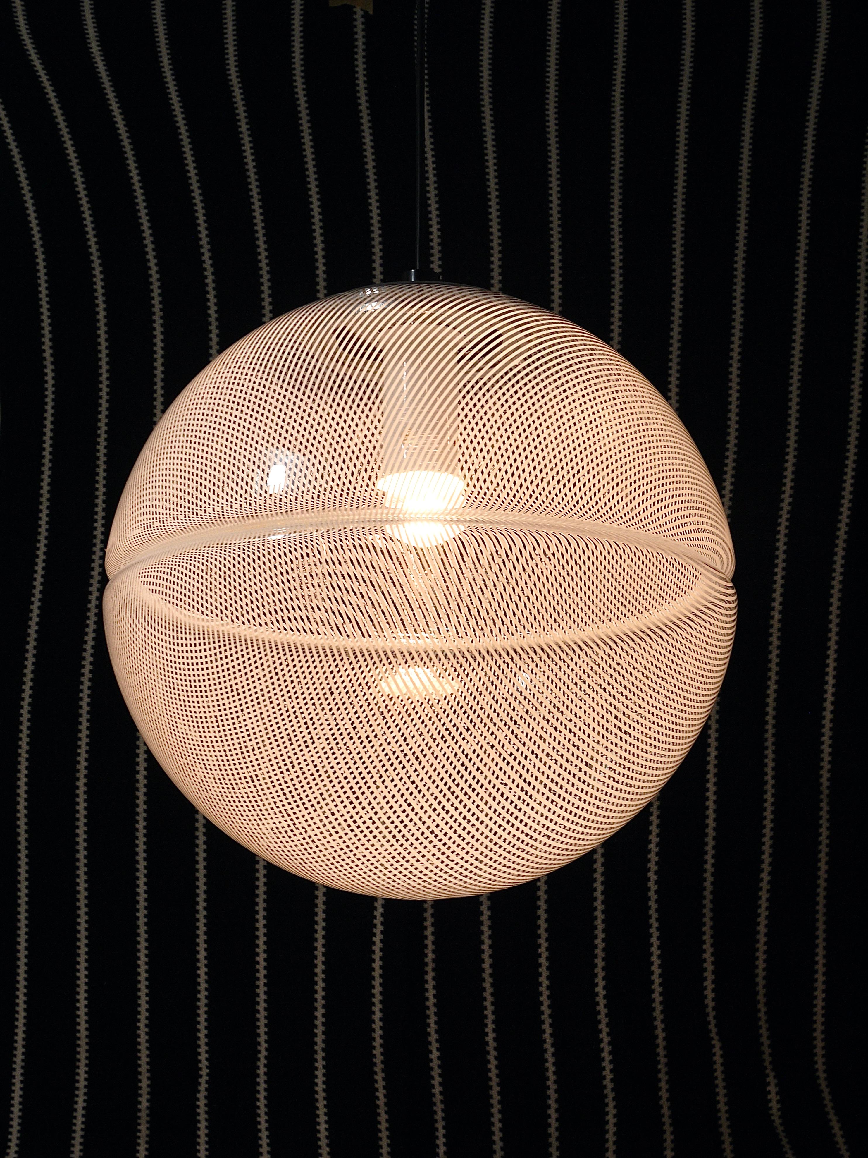 Harvey Guzzini Post-Modern Striped Op-Art Globe Pendant Lamp by Meblo, 1970s For Sale 13