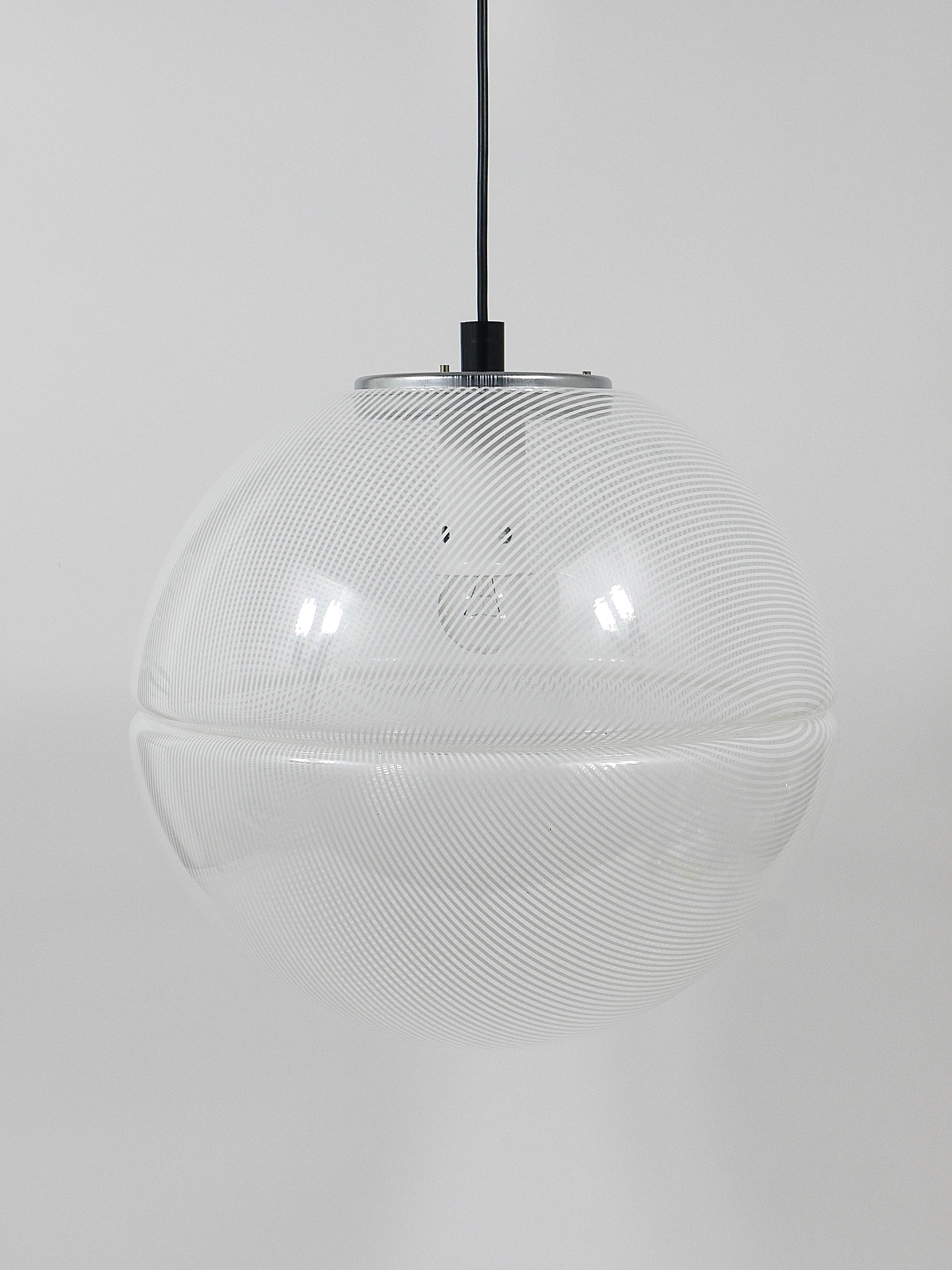 Italian Harvey Guzzini Post-Modern Striped Op-Art Globe Pendant Lamp by Meblo, 1970s For Sale