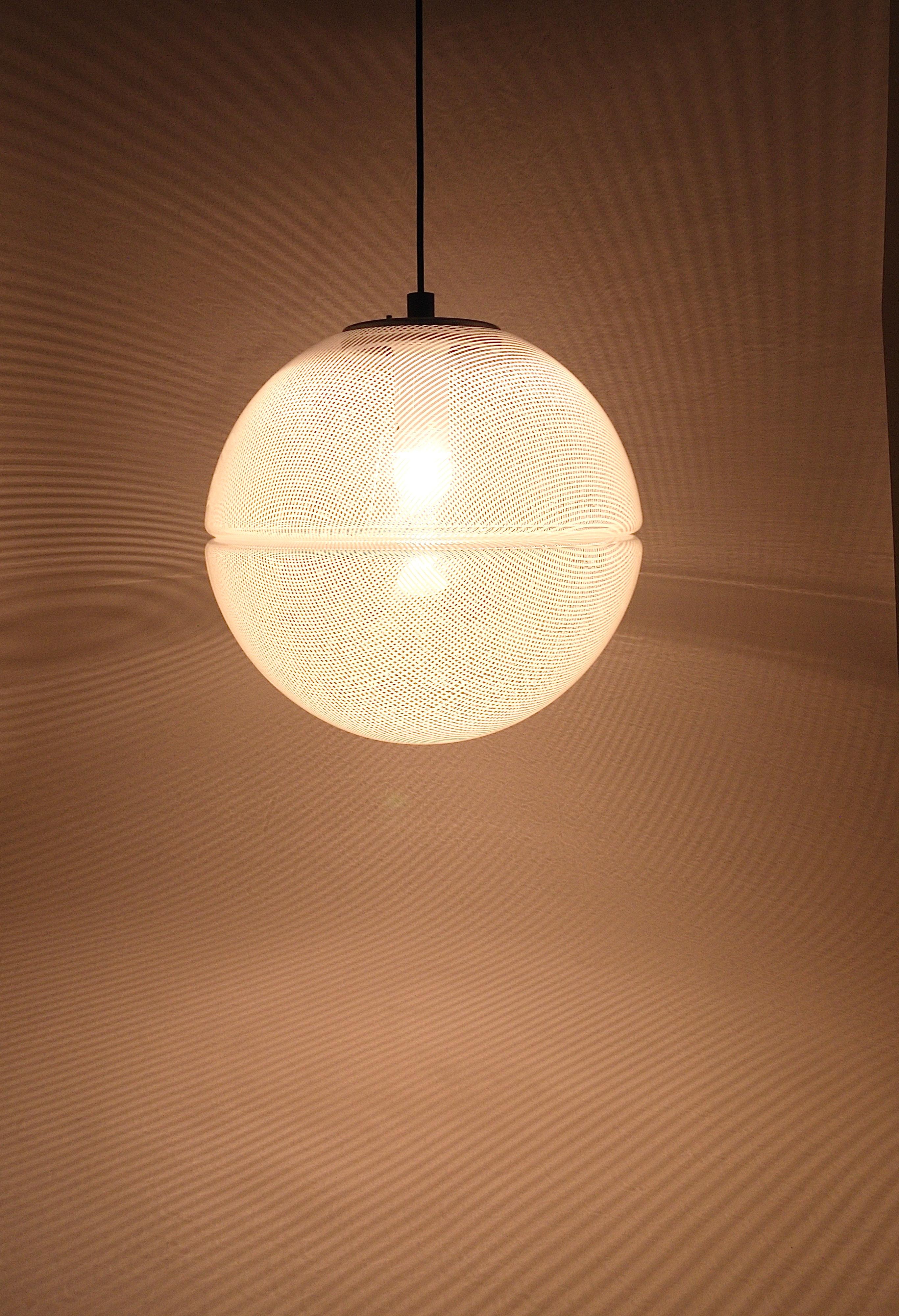 20th Century Harvey Guzzini Post-Modern Striped Op-Art Globe Pendant Lamp by Meblo, 1970s For Sale