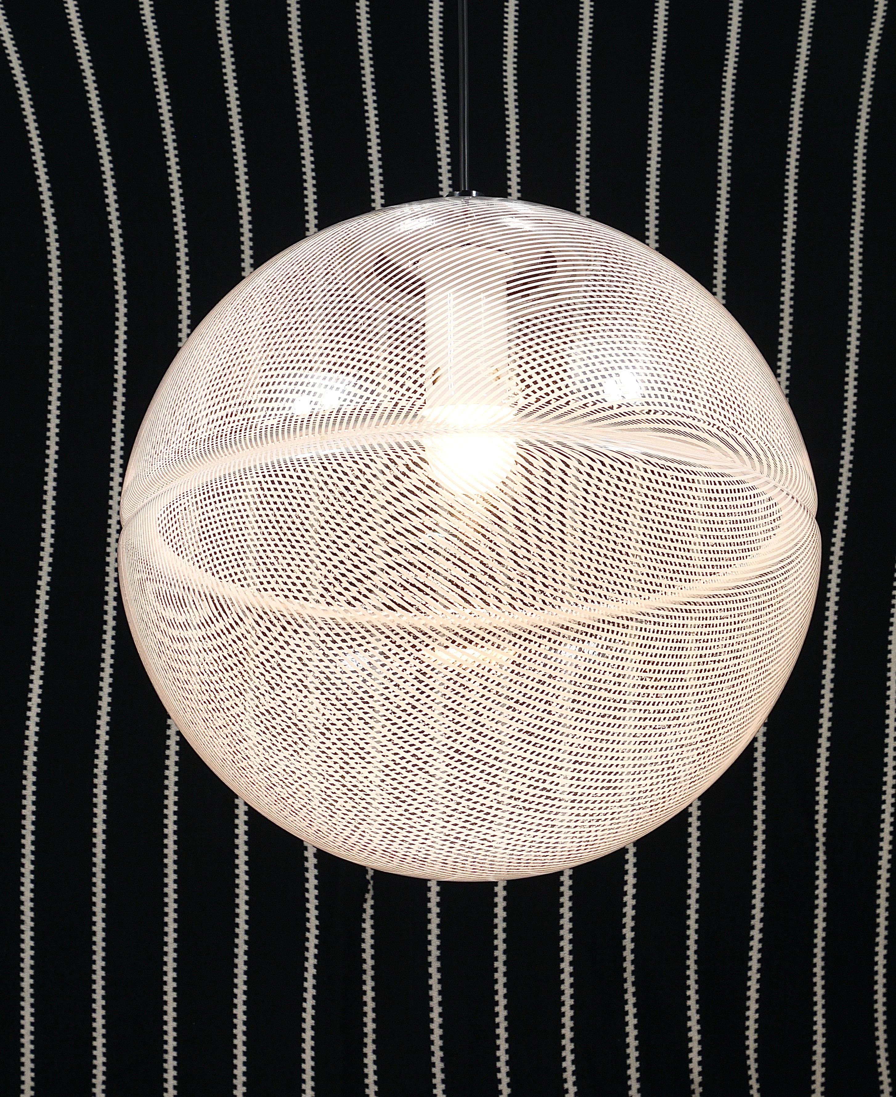 Harvey Guzzini Post-Modern Striped Op-Art Globe Pendant Lamp by Meblo, 1970s For Sale 1