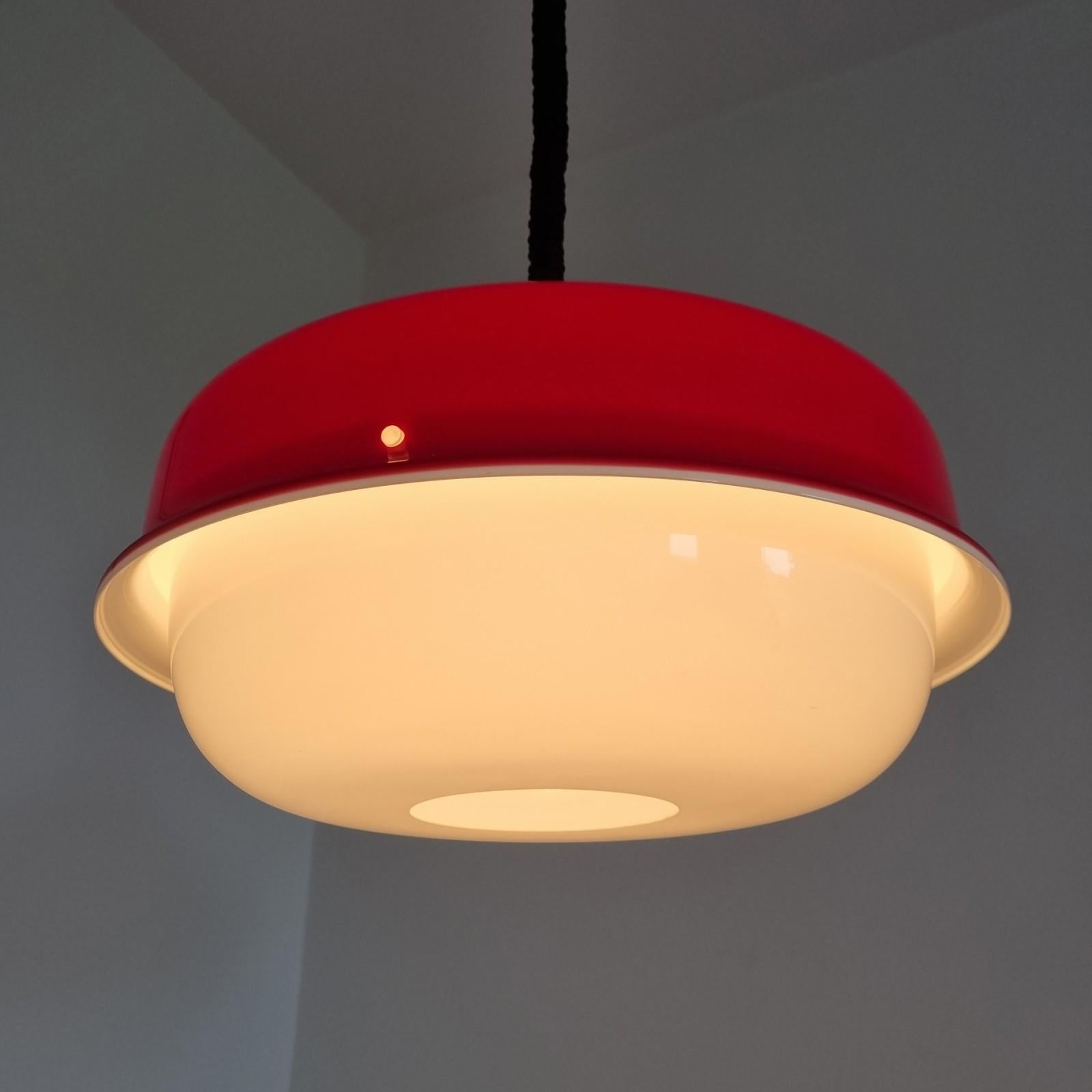 Mid-Century Modern Harvey Guzzini Red Ceiling Lamp, Italian Design, Italy 70s