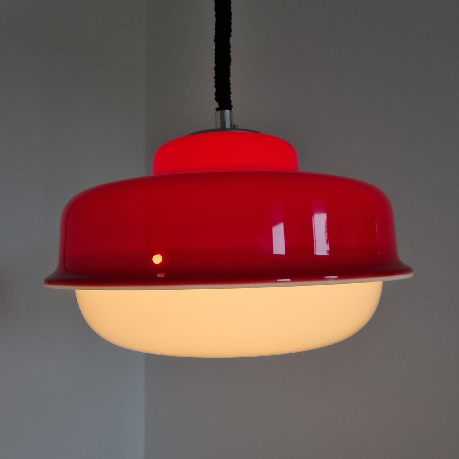 Harvey Guzzini Red Ceiling Lamp, Italian Design, Italy 70s In Excellent Condition In Lucija, SI