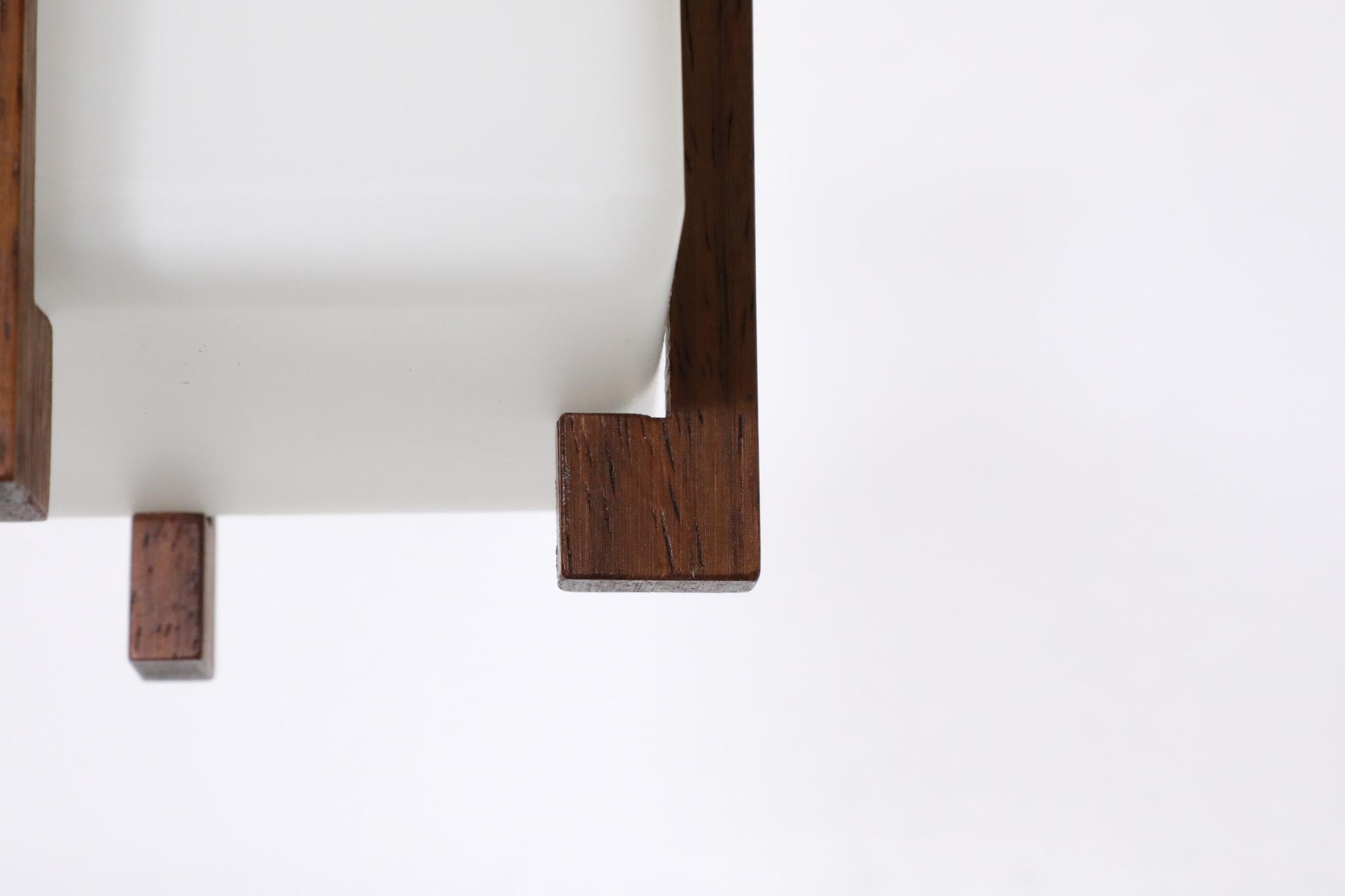 Harvey Guzzini Style Mid-Century Teak Lantern Pendant with Milk Glass Shade For Sale 4