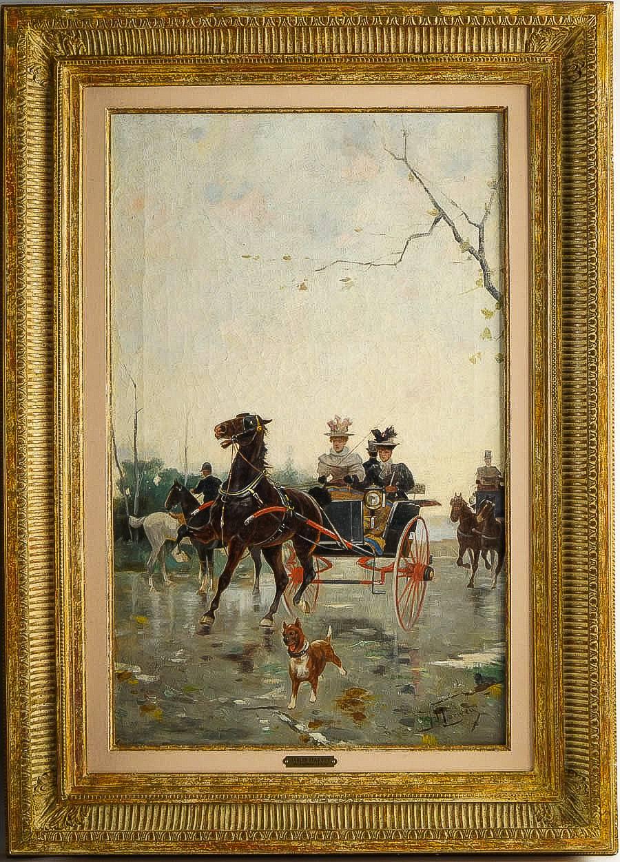 Harvey James Pair of Oil on Canvas Walks in Carriages, circa 1850 For Sale 3