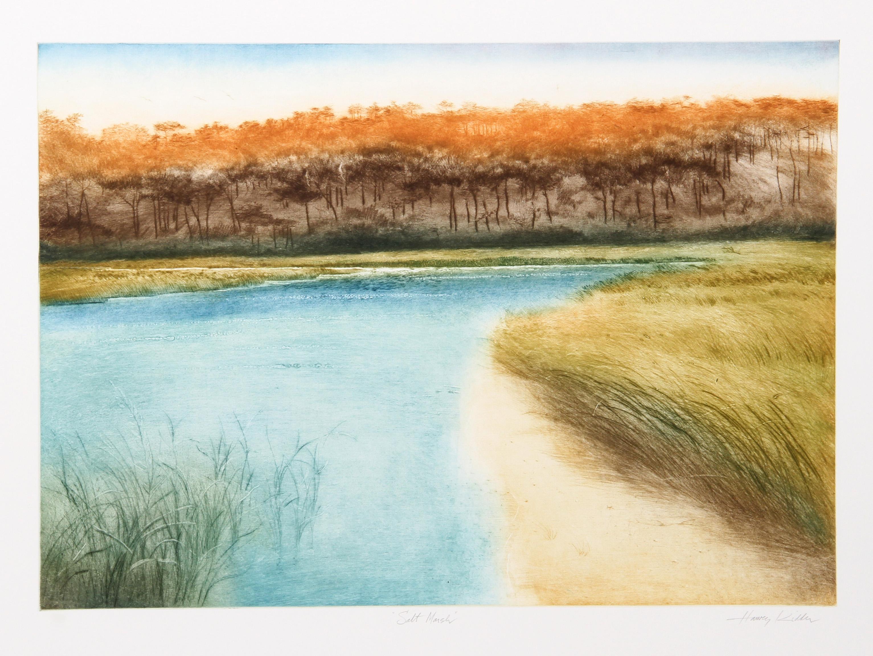 Pantano Salado de Harvey Kidder, estadounidense (1918-2001)
Fecha: hacia 1985
Aguafuerte con aguatinta, firmado y numerado a lápiz
Edición de 150 ejemplares
Tamaño: 63,5 cm x 81,28 cm (25 pulg. x 32 pulg.)