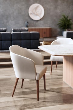 Contemporary Leather Dining Chair Chair Walnut Wood Legs