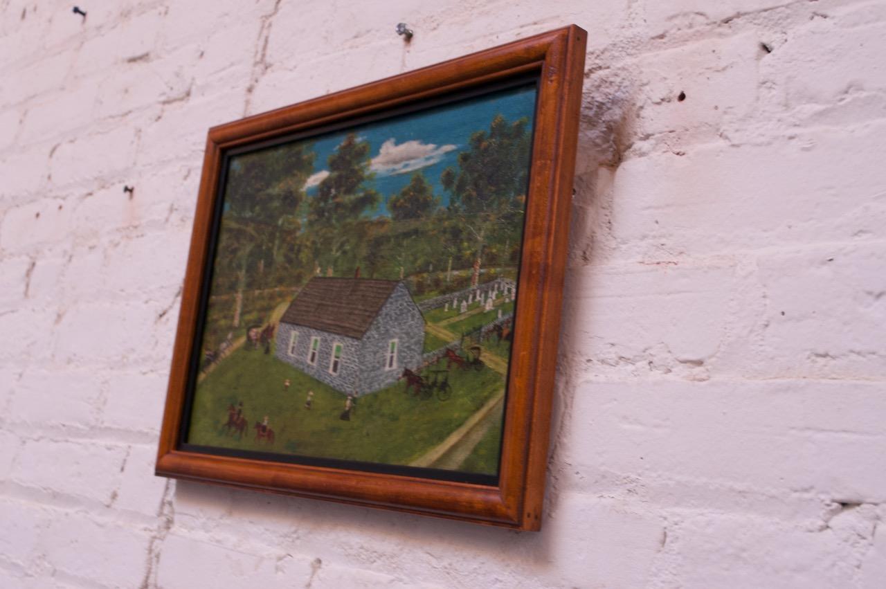Américain Harvey Milligan Amish Farmhouse Pastoral Scene Huile sur toile en vente