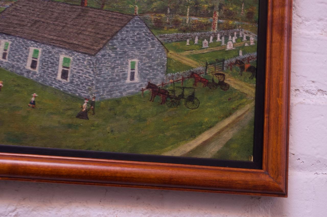 Peinture Harvey Milligan Amish Farmhouse Pastoral Scene Huile sur toile en vente
